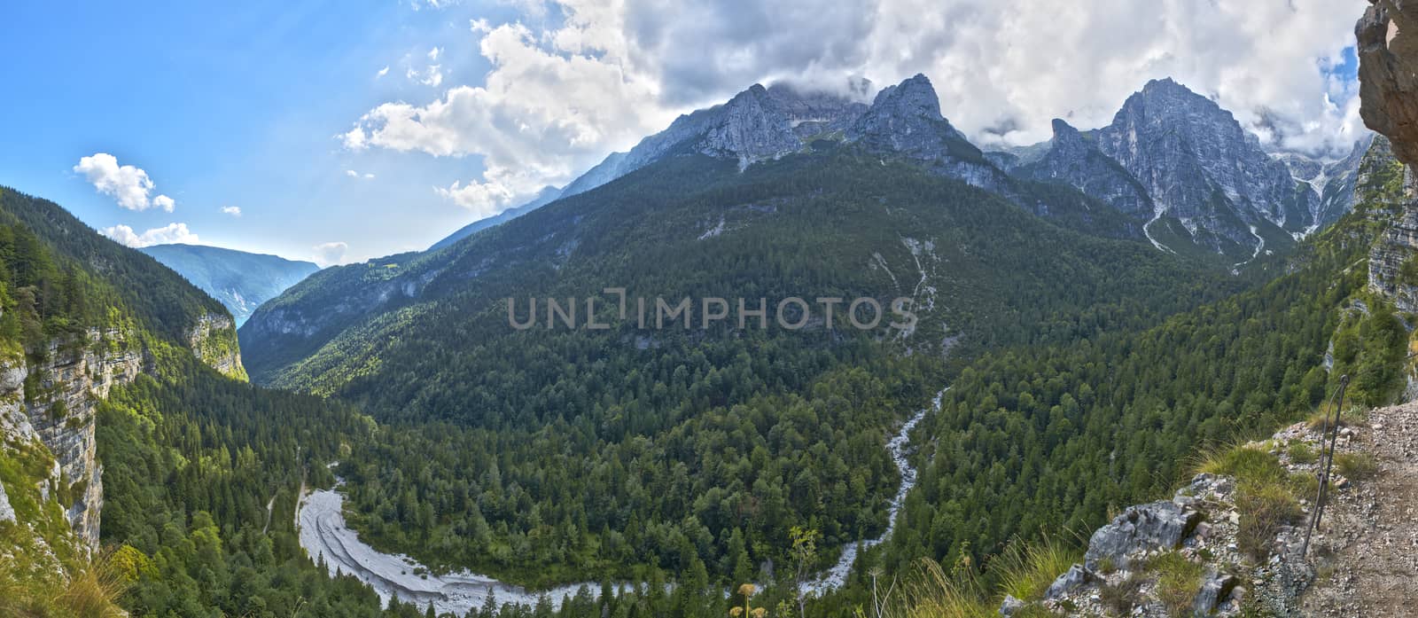 Landscape on the Dolomiti of Brenta Group in a beautiful summer afternoon with clouds over the top, Trentino - Italy