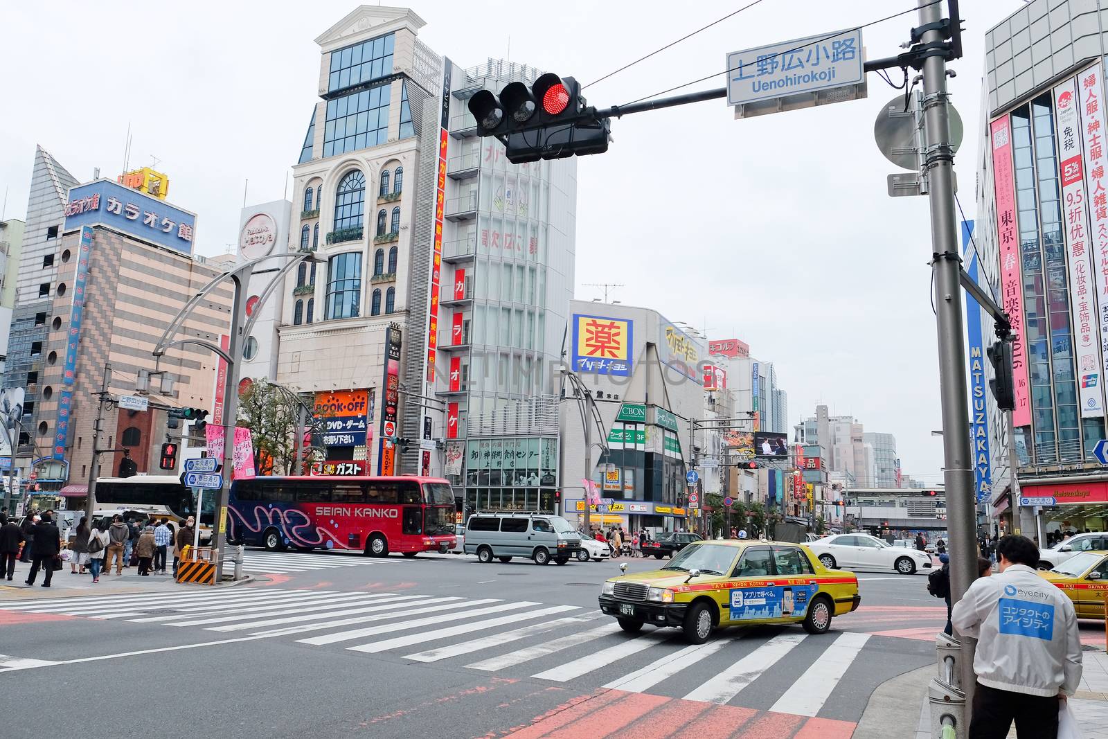 TOKYO-APRIL1,2016: Area in the Ueno Hirokoji intersection on APRIL1, 2016: in Tokyo. the market near Ueno Hirokoji has more of the usual shops.There are many modern Western-style shops and restaurant