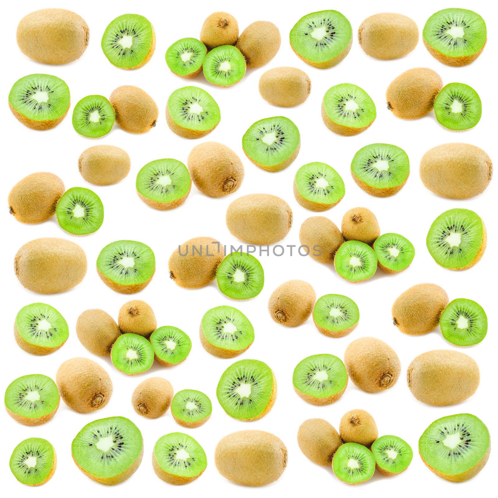 Collection of fresh kiwi isolated on white background, includes soft shadows