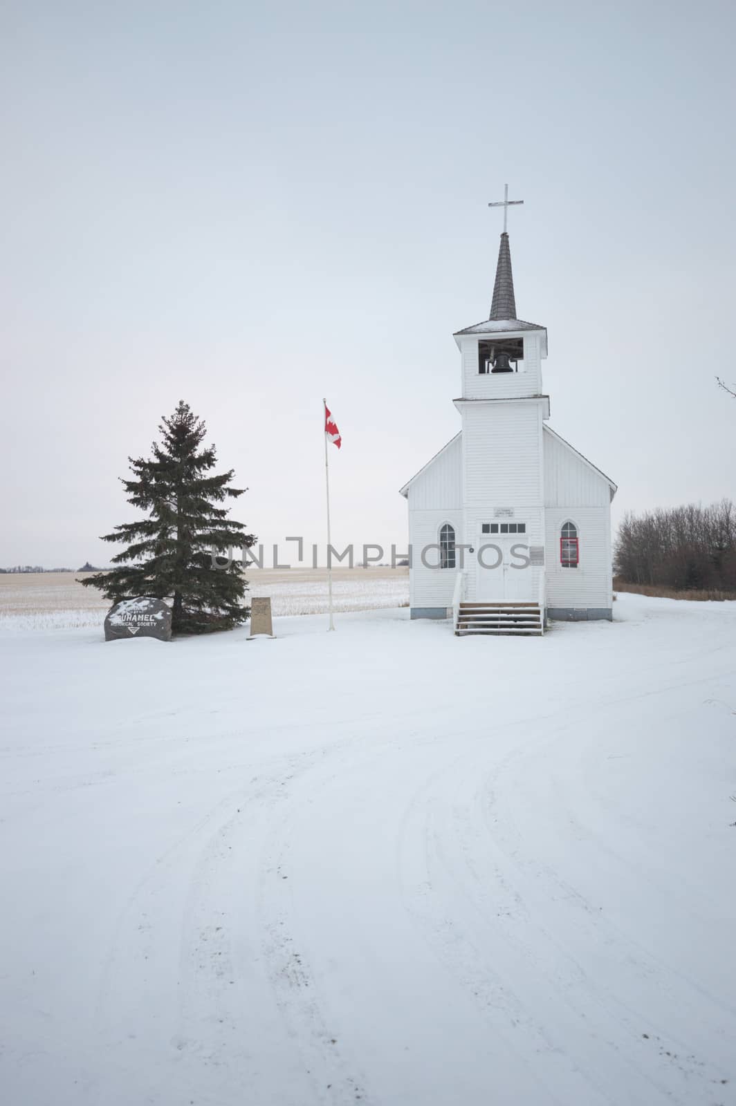 historic architecture of the building on a cold winter day