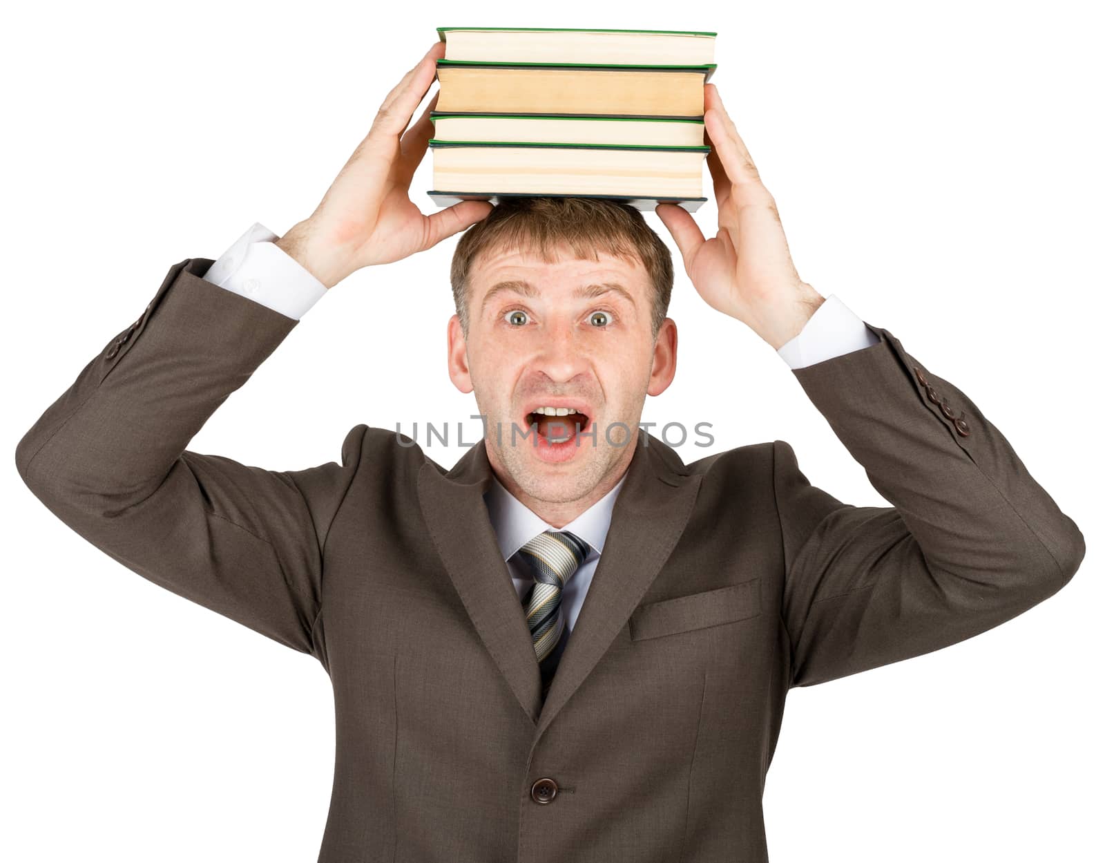 Young man holding stack of books  by cherezoff