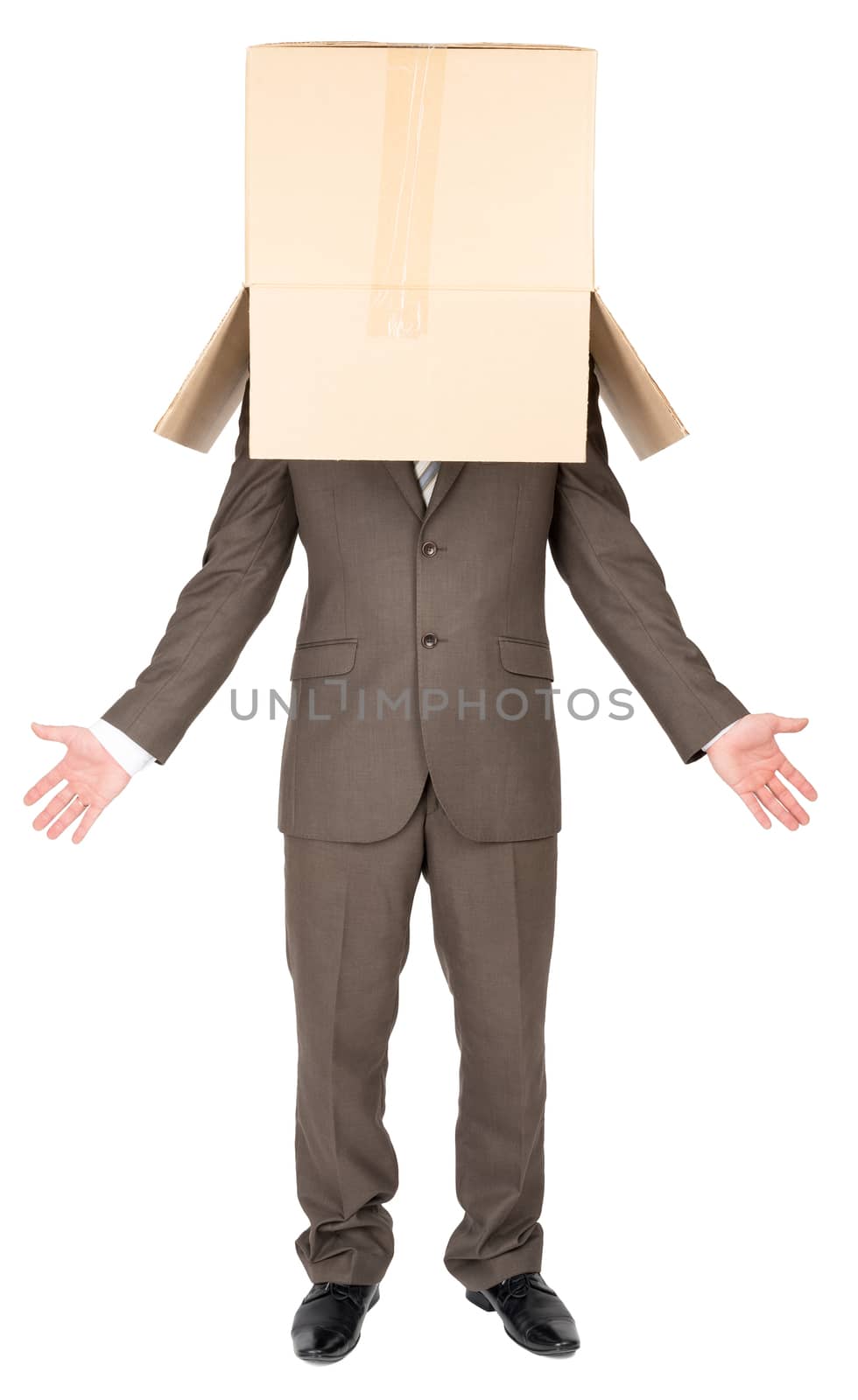 Anonymous businessman with arms out  by cherezoff