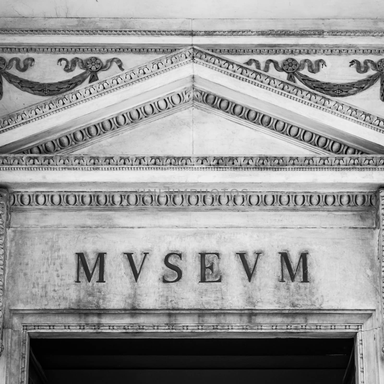 Detail of an old Museum sign in Italy - almost 200 years old