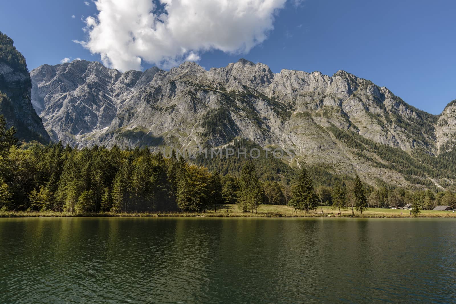 view over koenigssee to Watzmann mountain chain by maxlindna