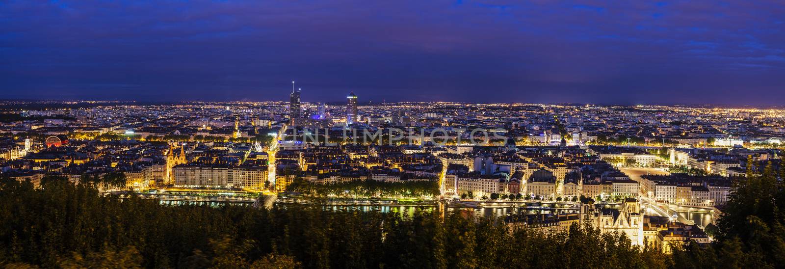 Lyon panorama at night by benkrut