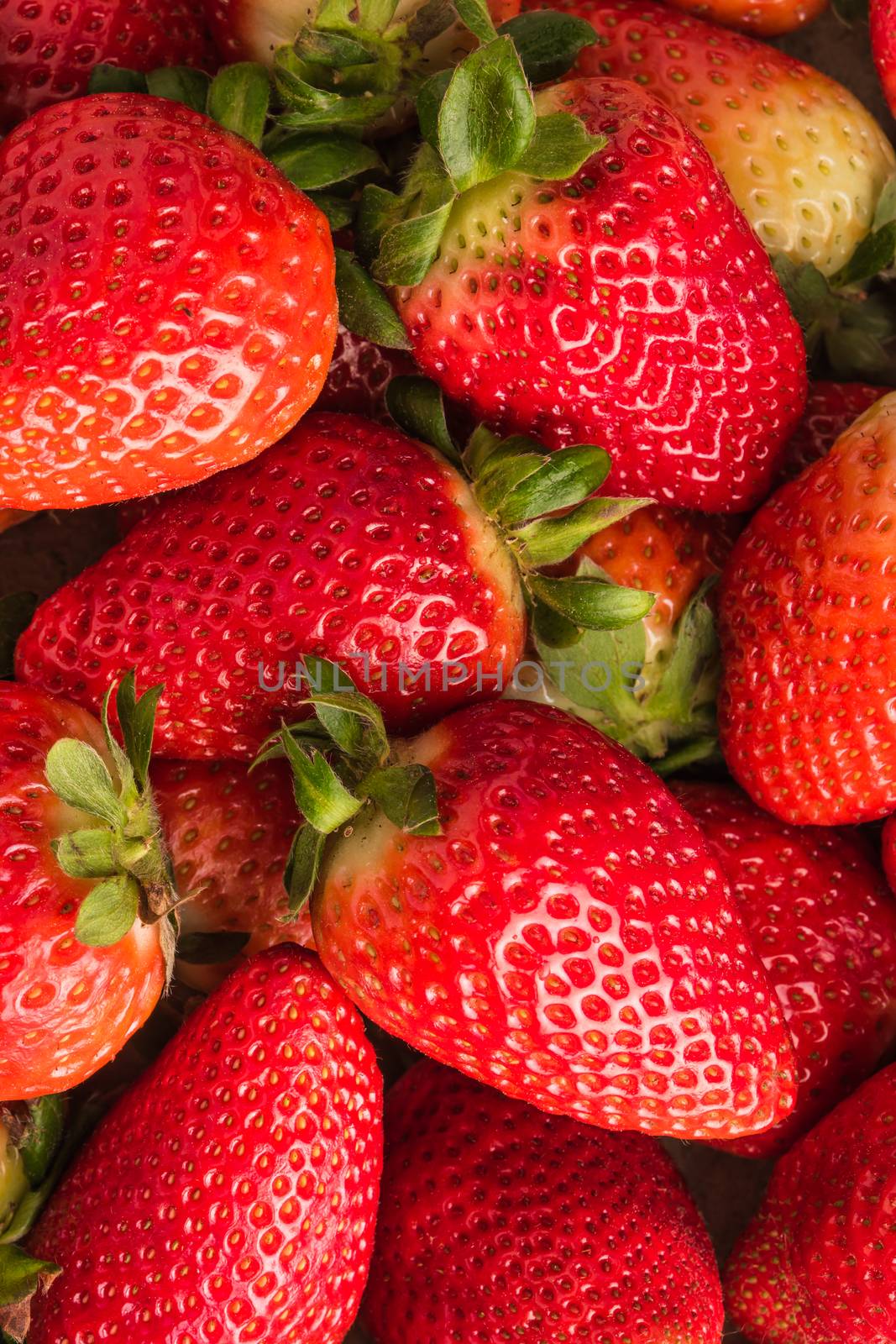 Fresh strawberries. Top view with copy space