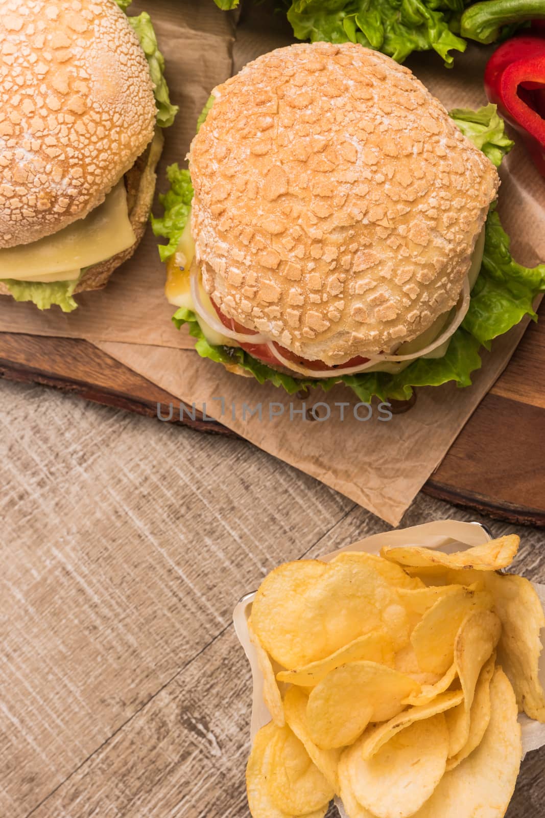 Two homemade vegetarian burgers  by AnaMarques