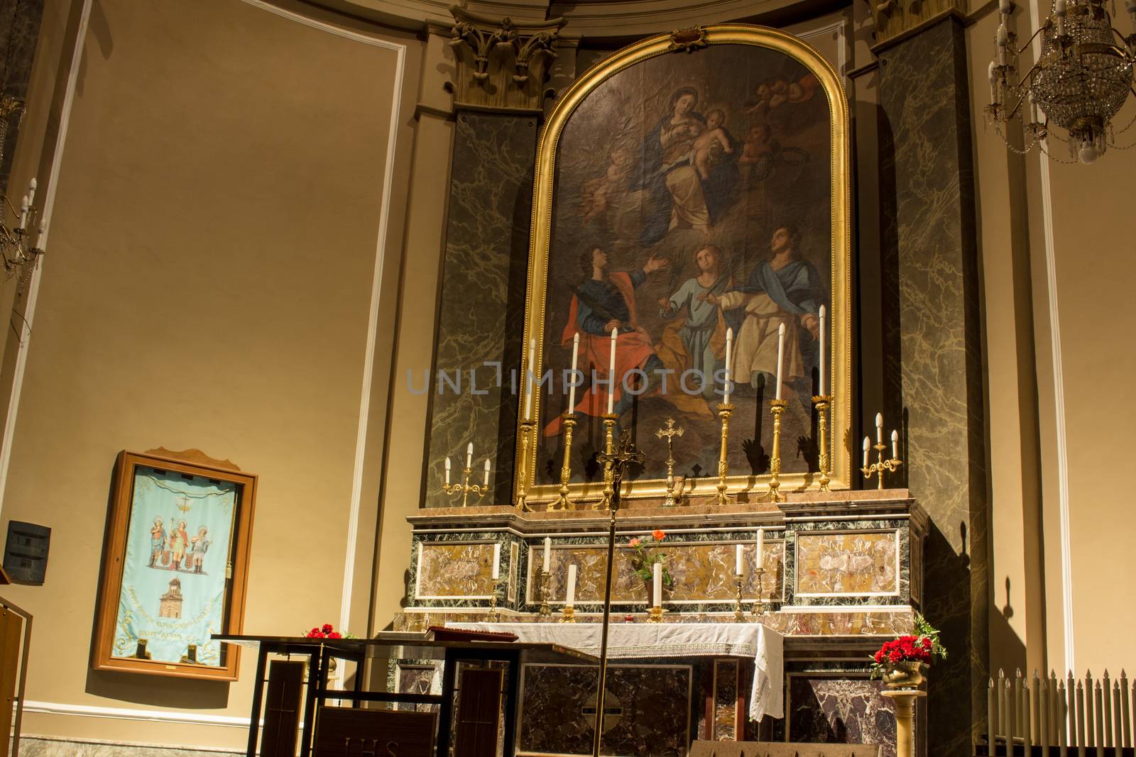 Church altar with a painting of the Nativity