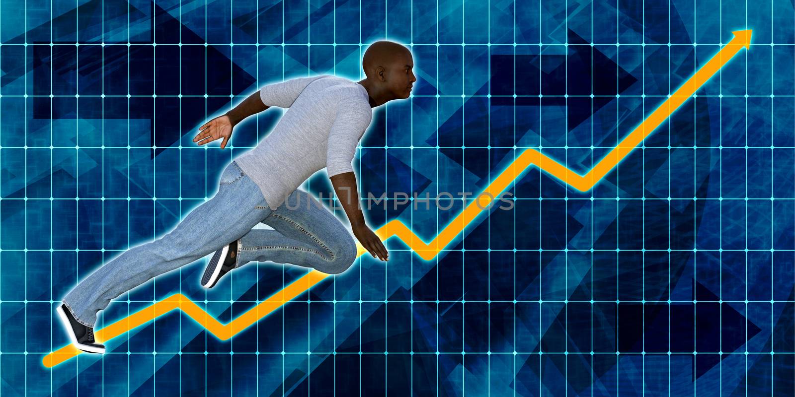 Black Businessman Running with Chart Graph Background Art