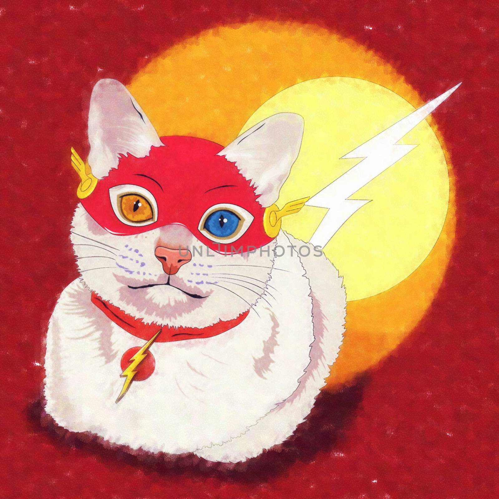Flash Cat. Watercolor sketch illustration of a cat at home.