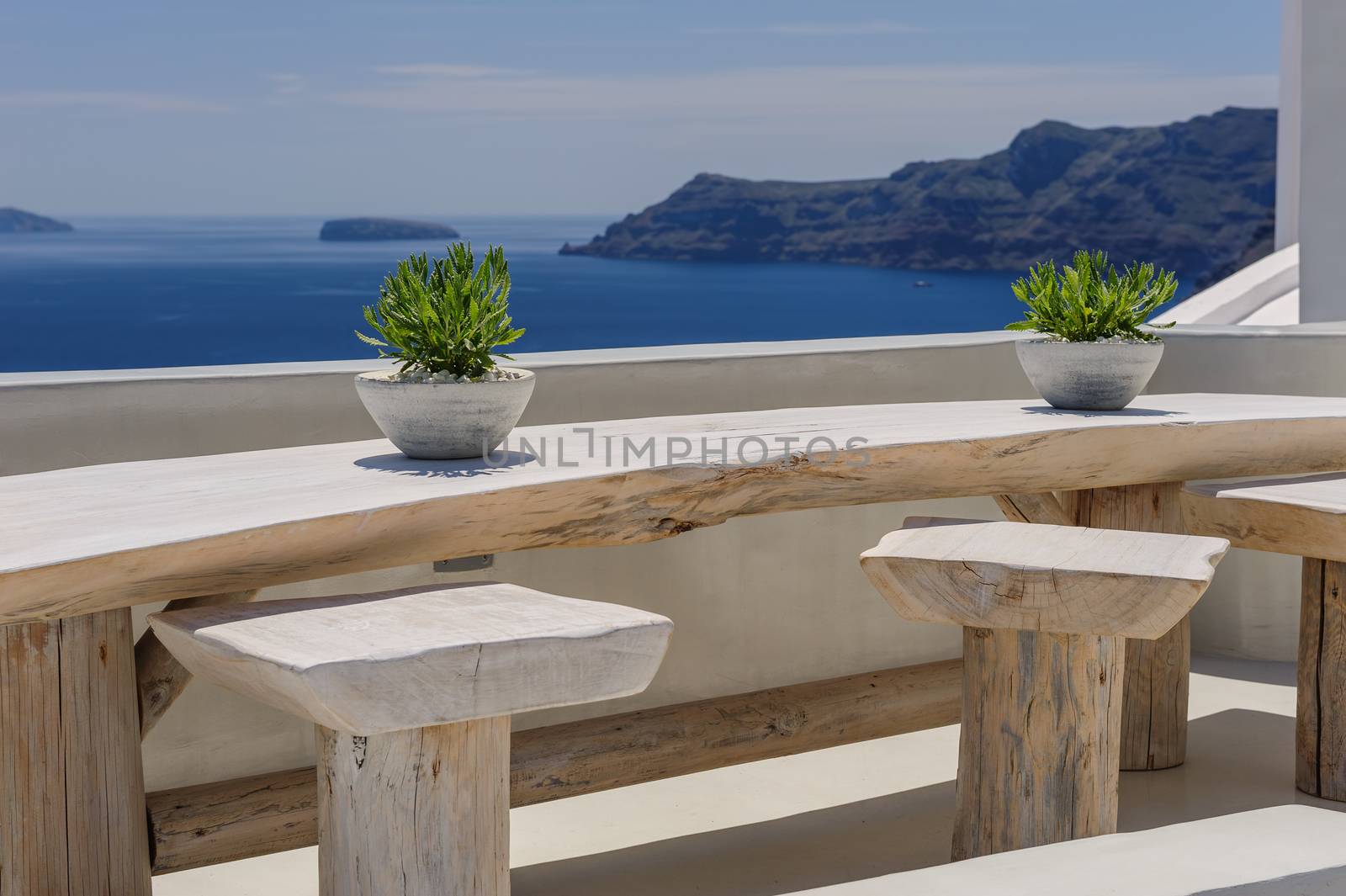 Luxury decks and patios of Oia, Santorini, Greece