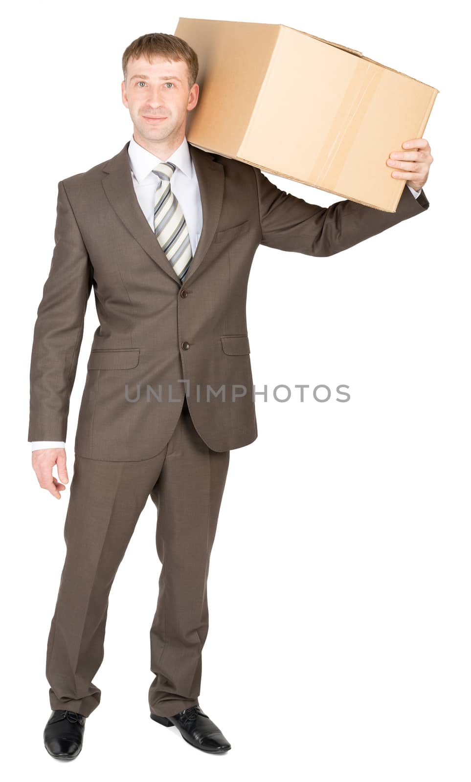 Delivery man carrying box over shoulder by cherezoff