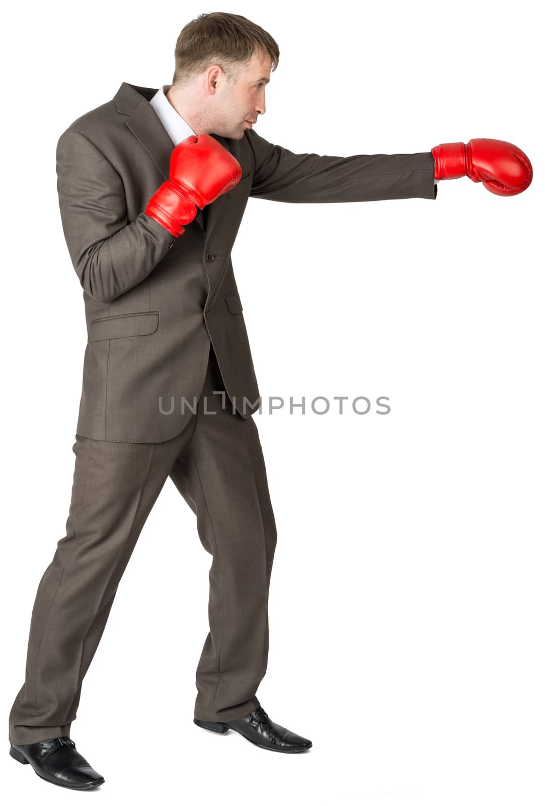 Full length portrait businessman boxing by cherezoff