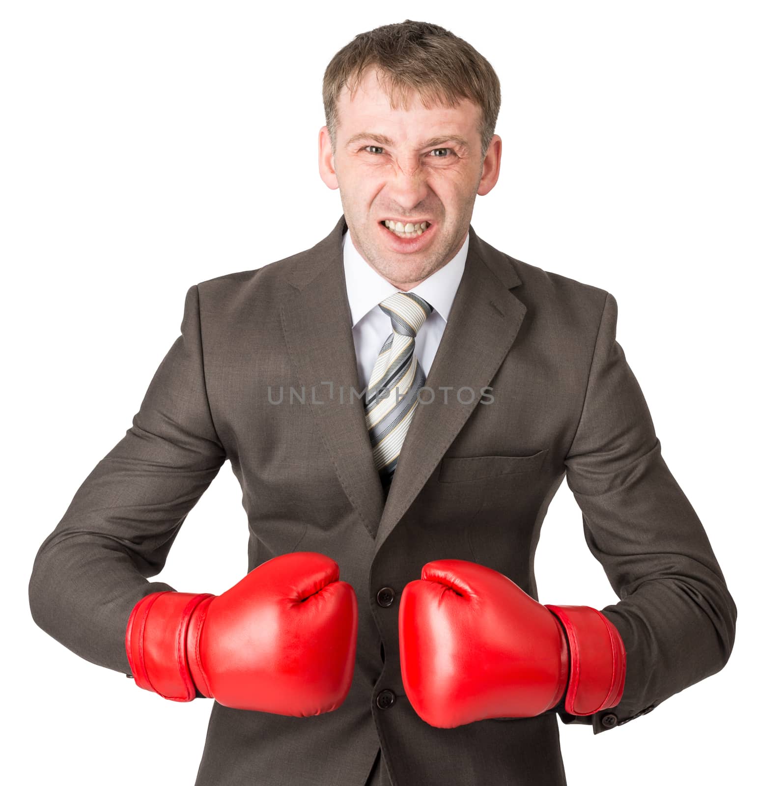 Angry businessman in boxing gloves  by cherezoff