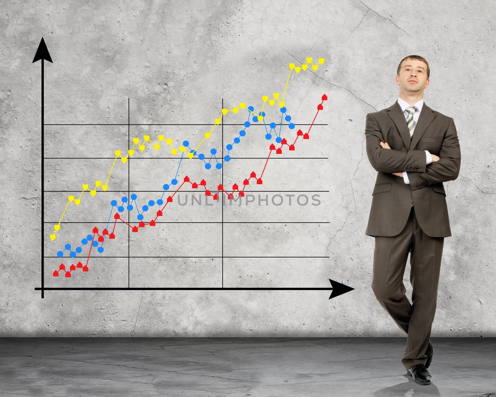 Businessman look concept of business on  wall. Businessman with crossed arms