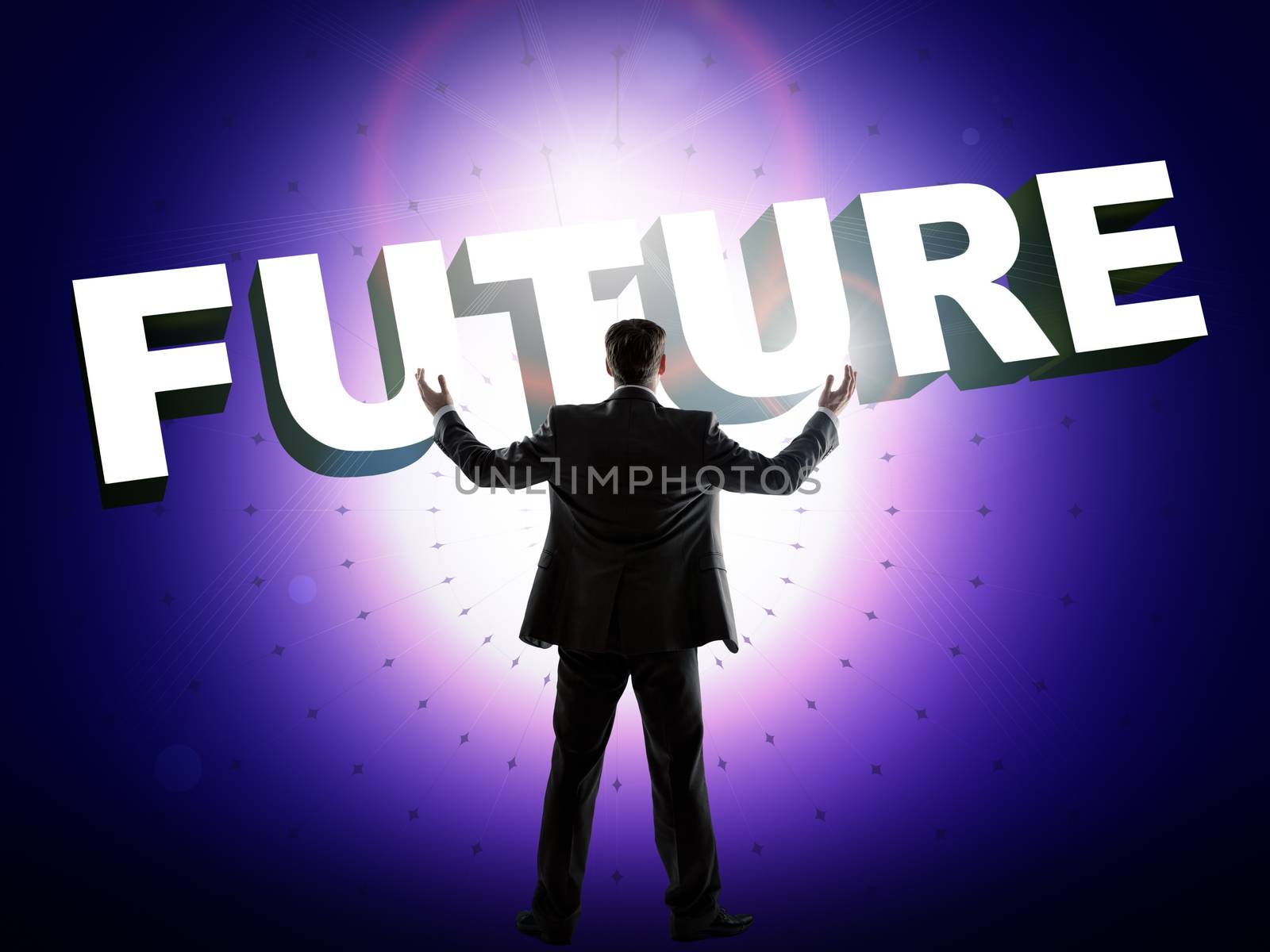 Businessman looks on word future by cherezoff