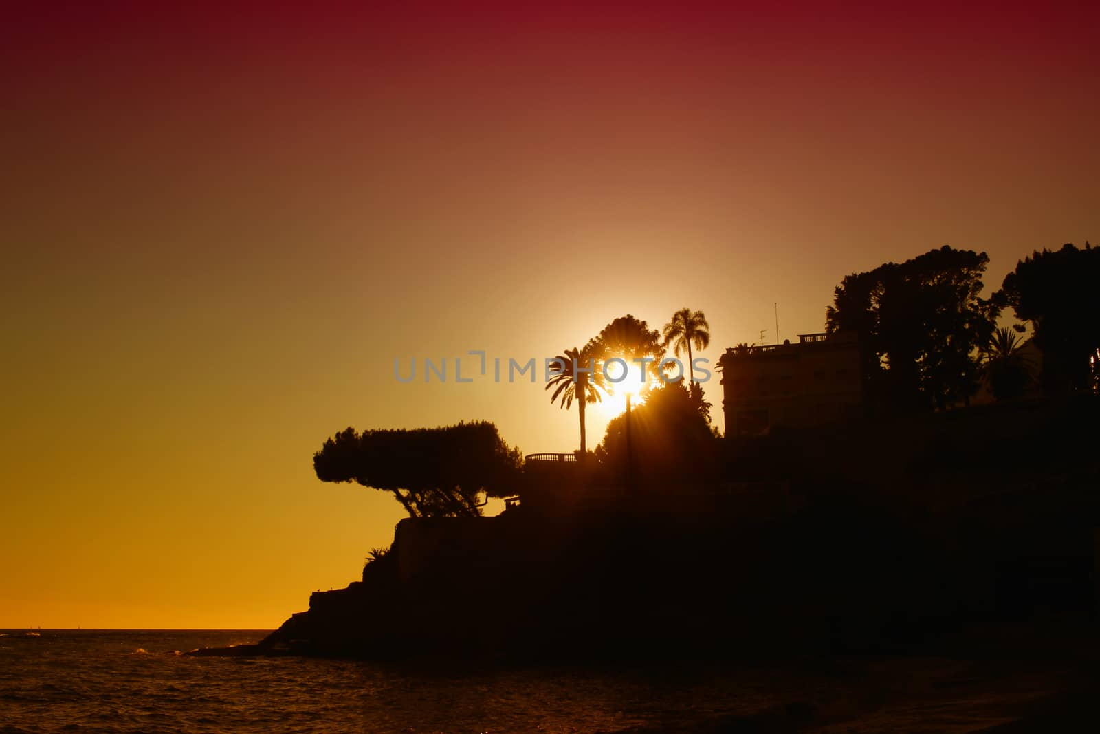 Beautiful Sunset over the Mediterranean Sea in Roquebrune-Cap-Martin, France