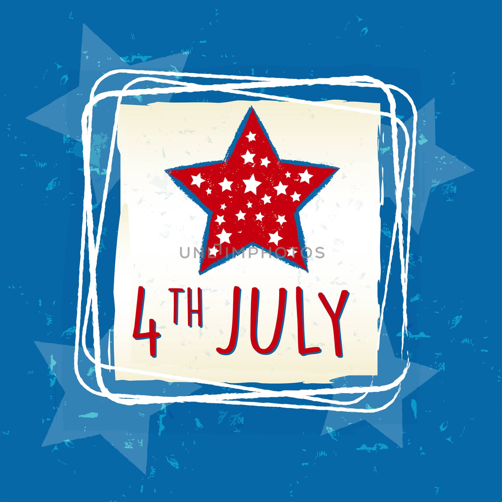 4th of July with star in square frame - USA American Independenc by marinini