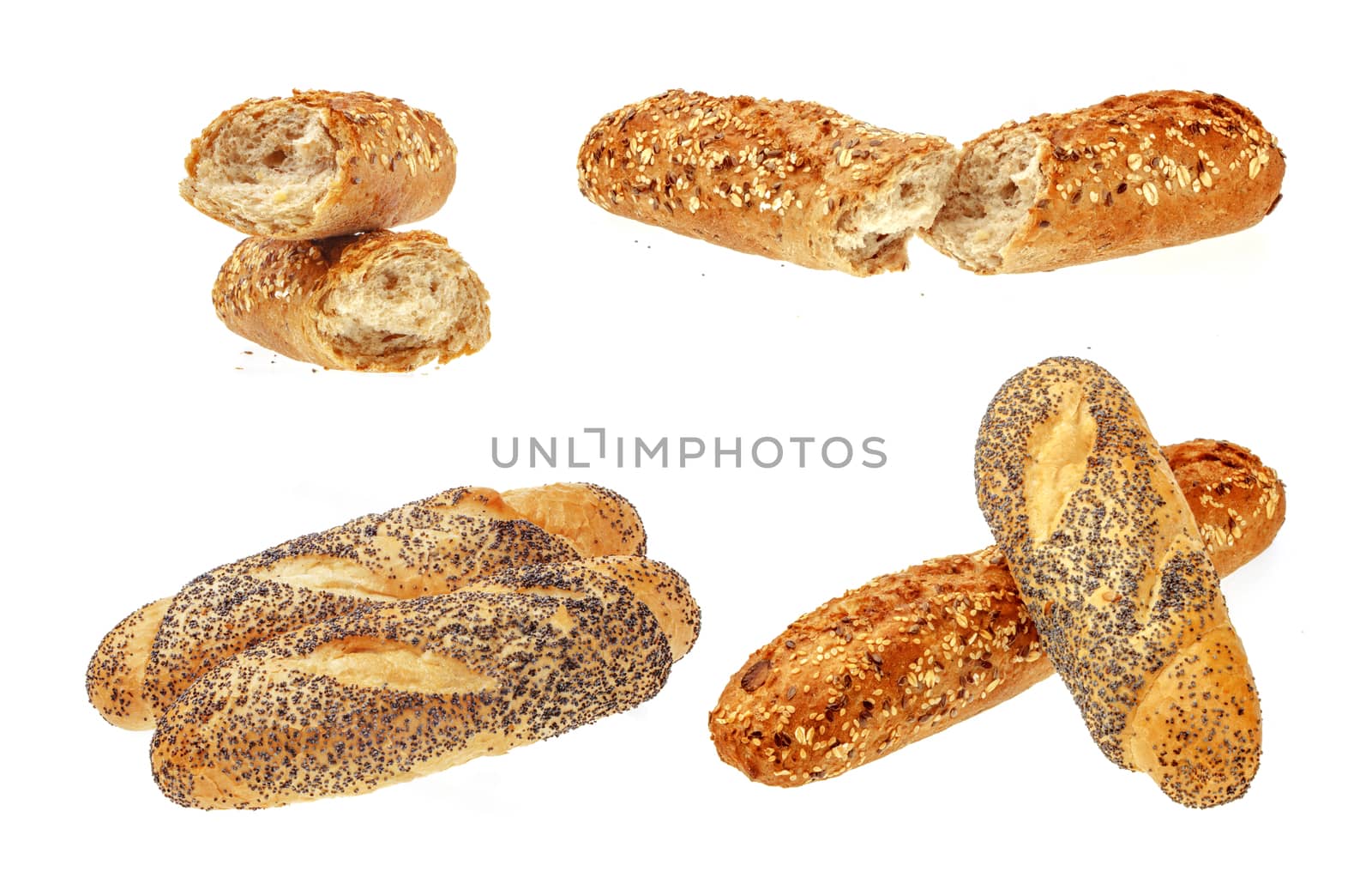 Collection of Fresh Buns.
Isolated over the white background.