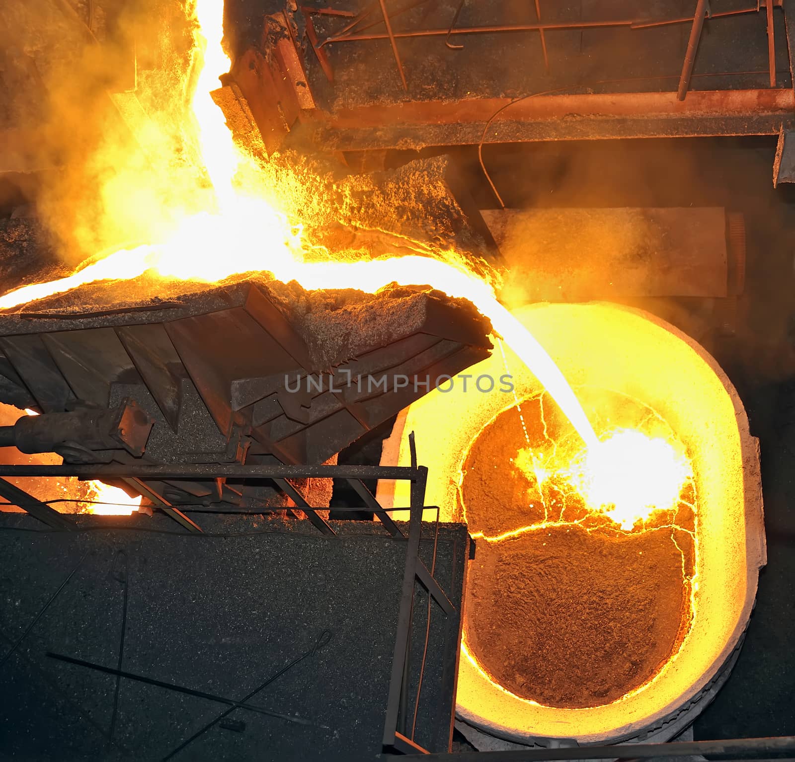 Hot steel pouring in steel plant