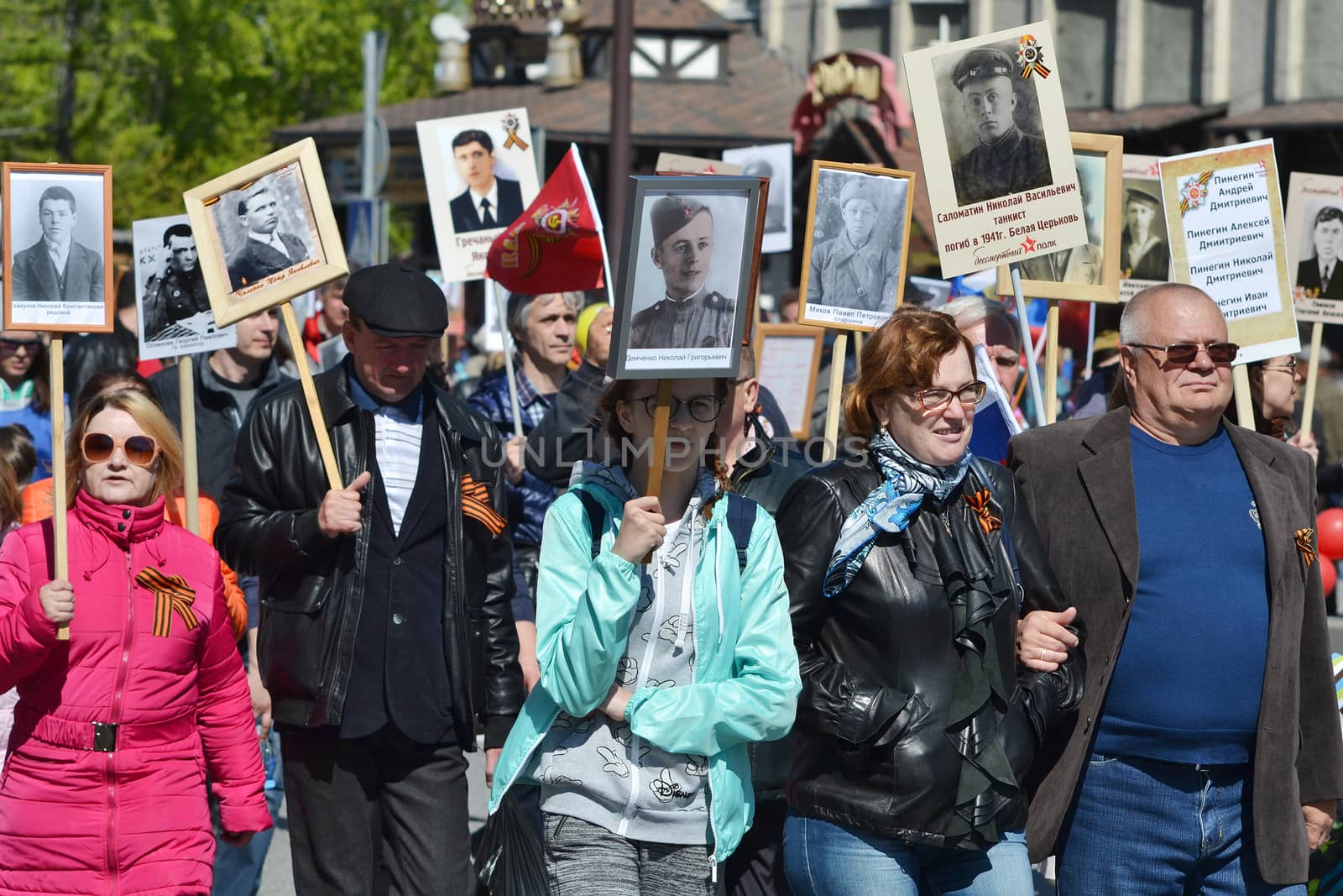 Parade on the Victory Day on May 9, 2016. Immortal regiment. Tyumen, Russia