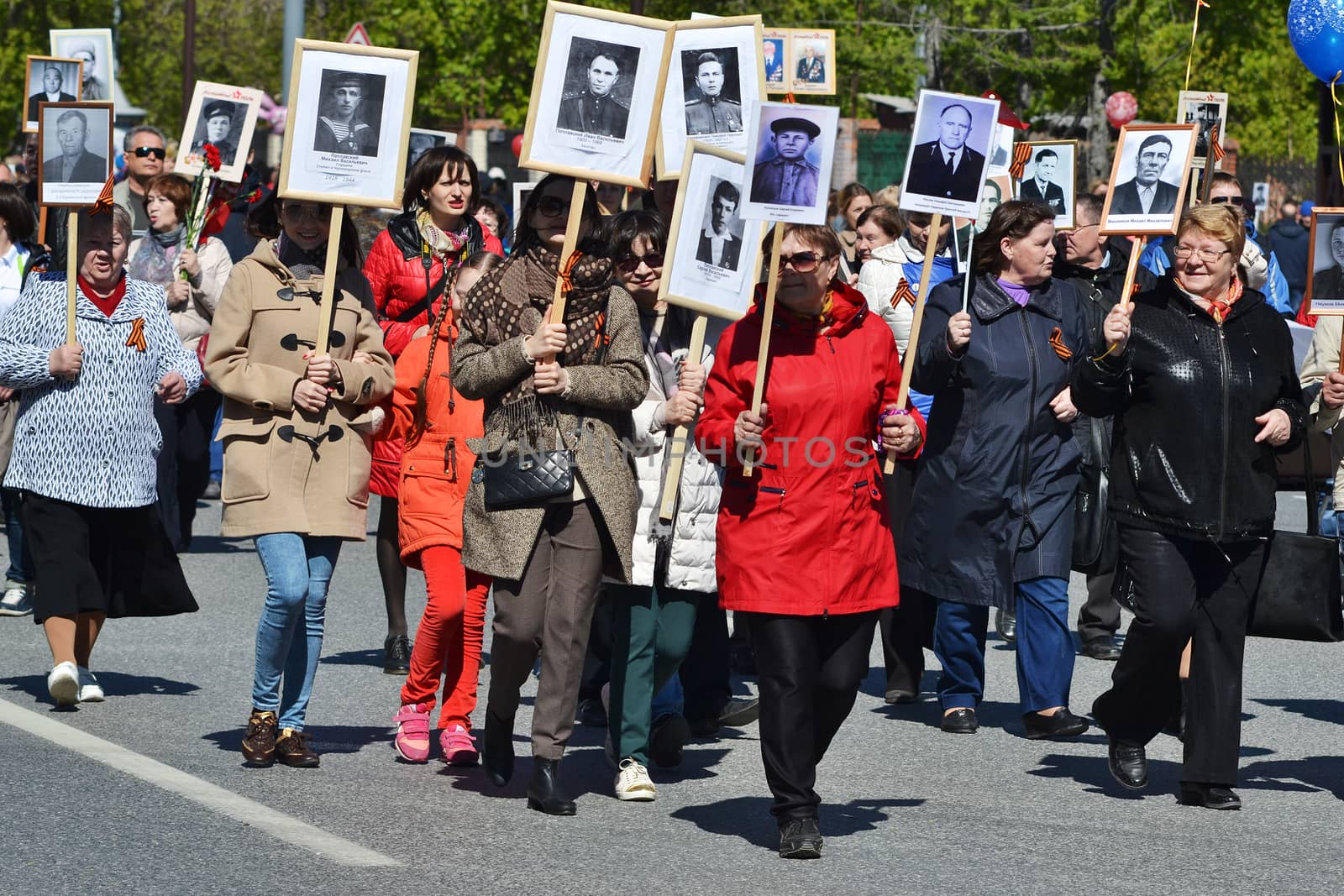 Parade on the Victory Day on May 9, 2016. Immortal regiment. Tyumen, Russia