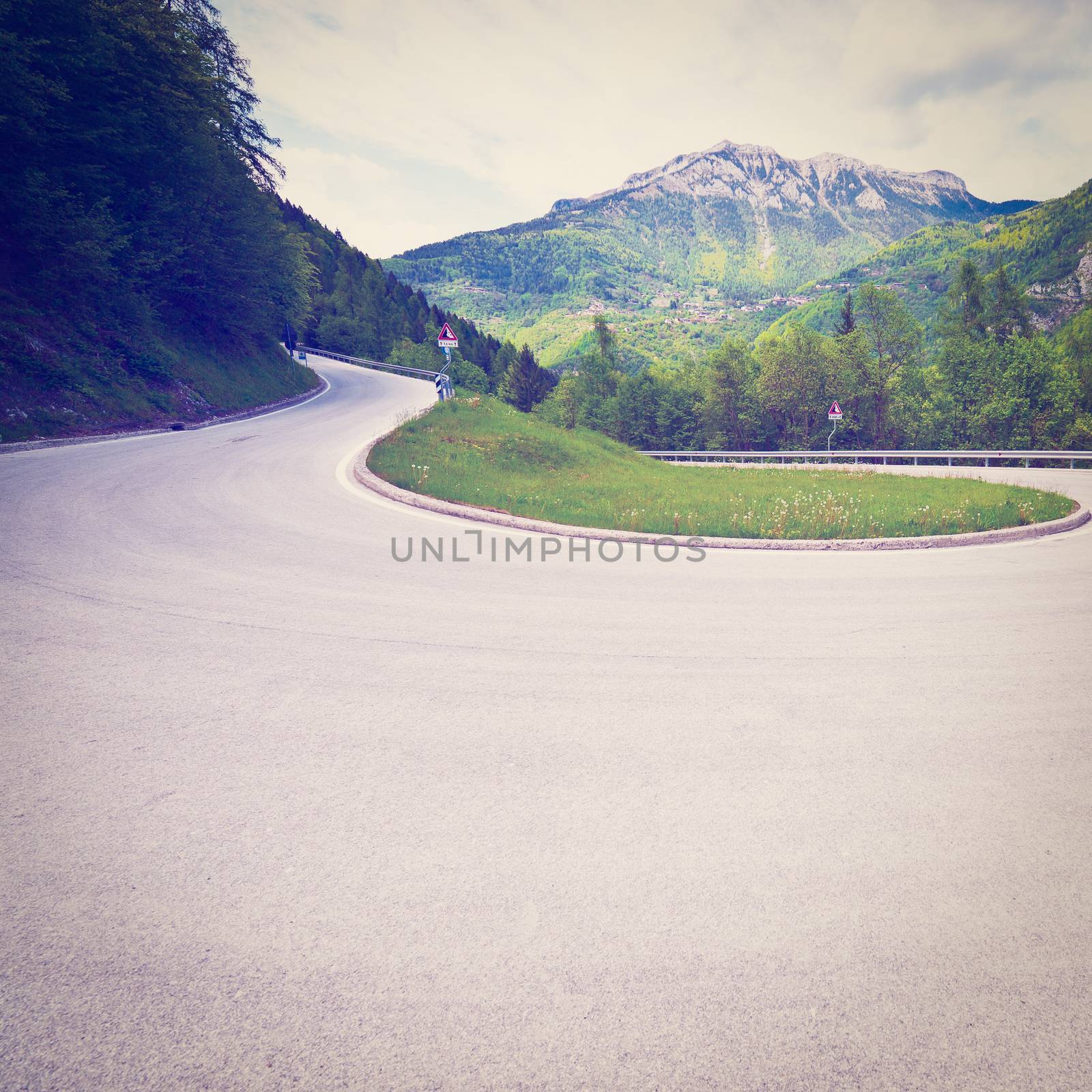 Winding Paved Road in the Italian Alps, Instagram Effect