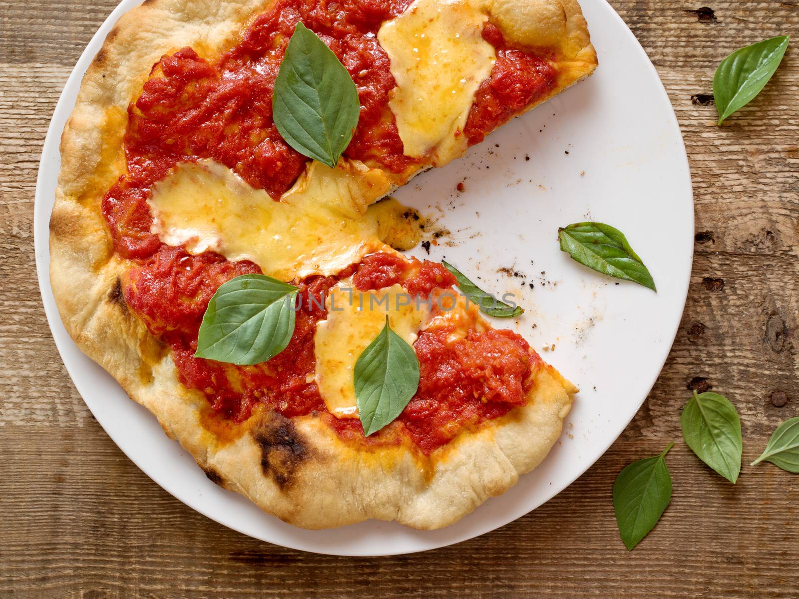 close up of rustic italian pizza margherita