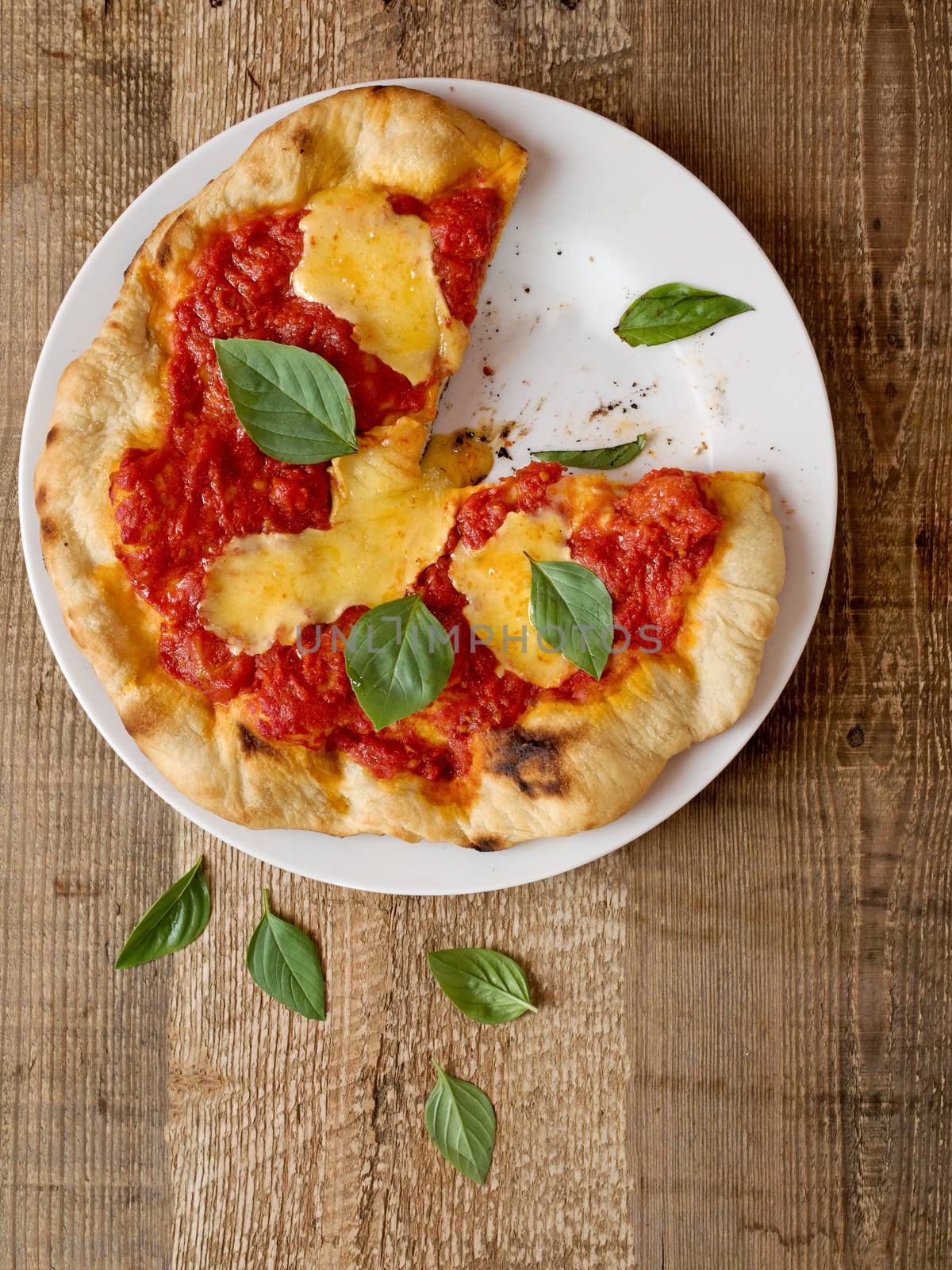 close up of rustic italian pizza margherita