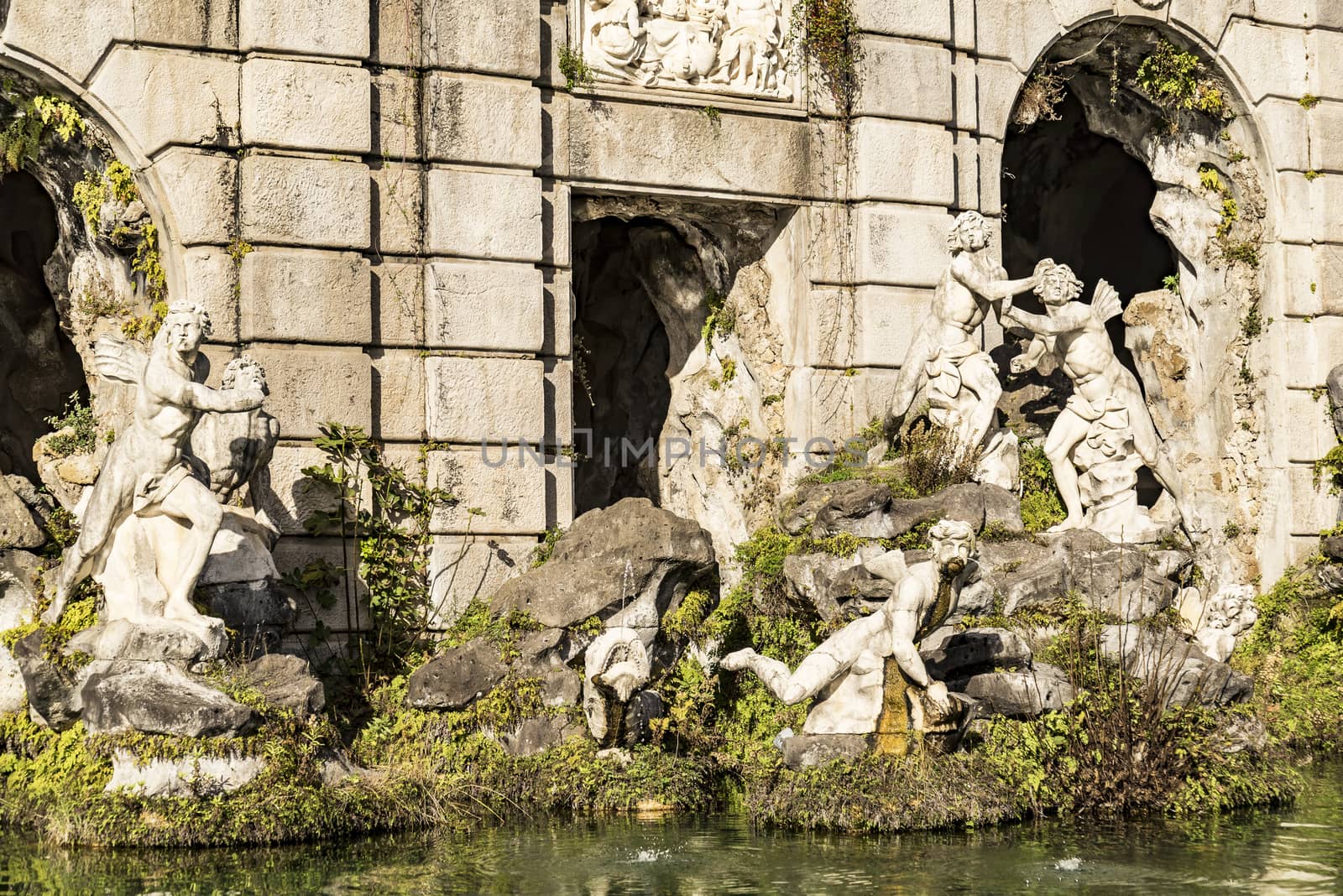 details of the fountain in the Royal Palace garden in Caserta, Italy