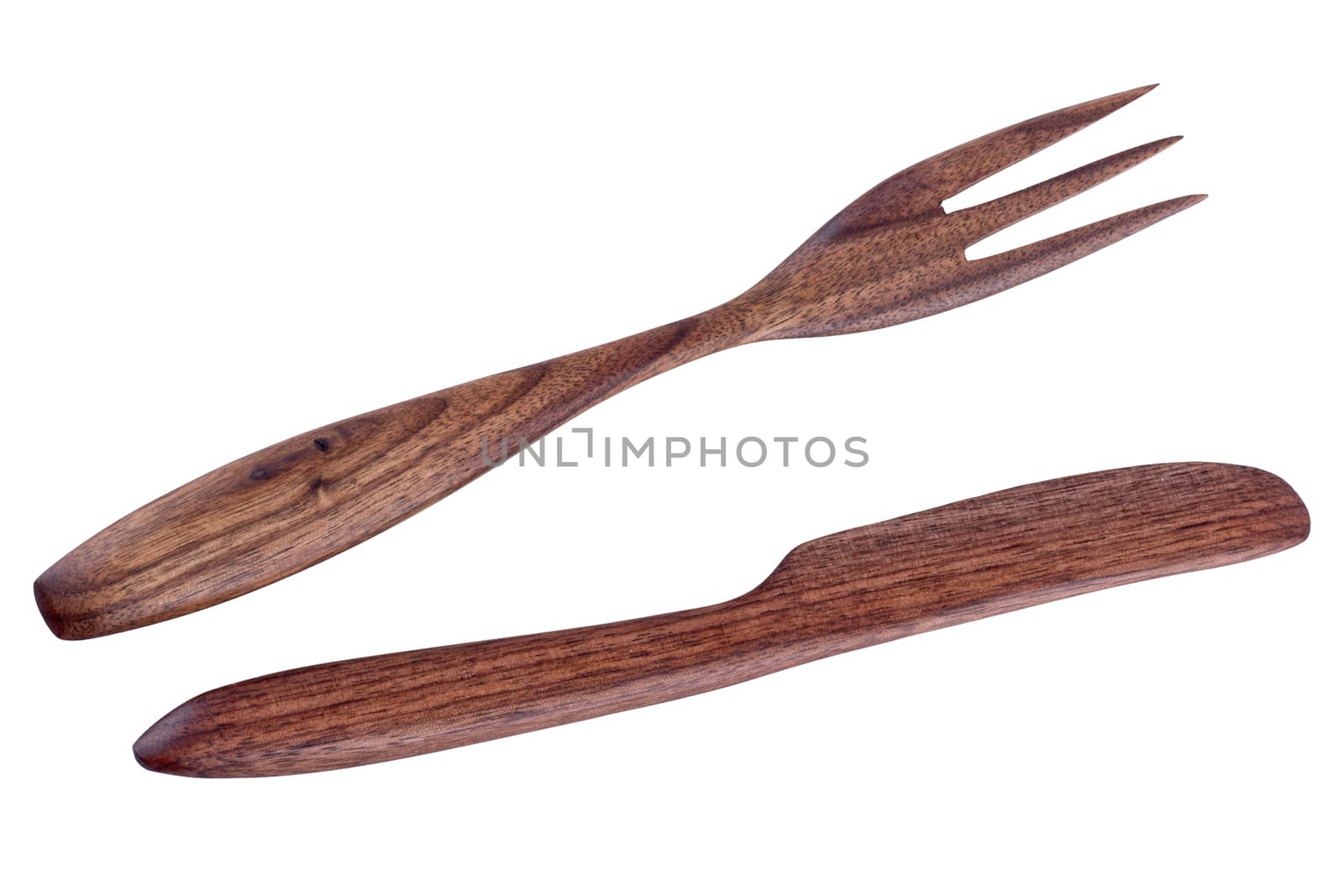 Wooden cutlery isolated on a white background
