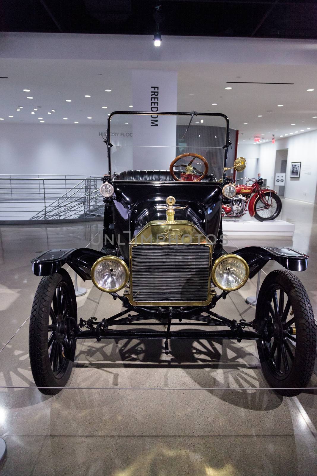 Los Angeles, CA, USA — April 16, 2016: 1915 Ford Model T Runabout was a gift to the Petersen Automotive Museum in Los Angeles, California, from Sharen and Rich Cholakian. Editorial use.