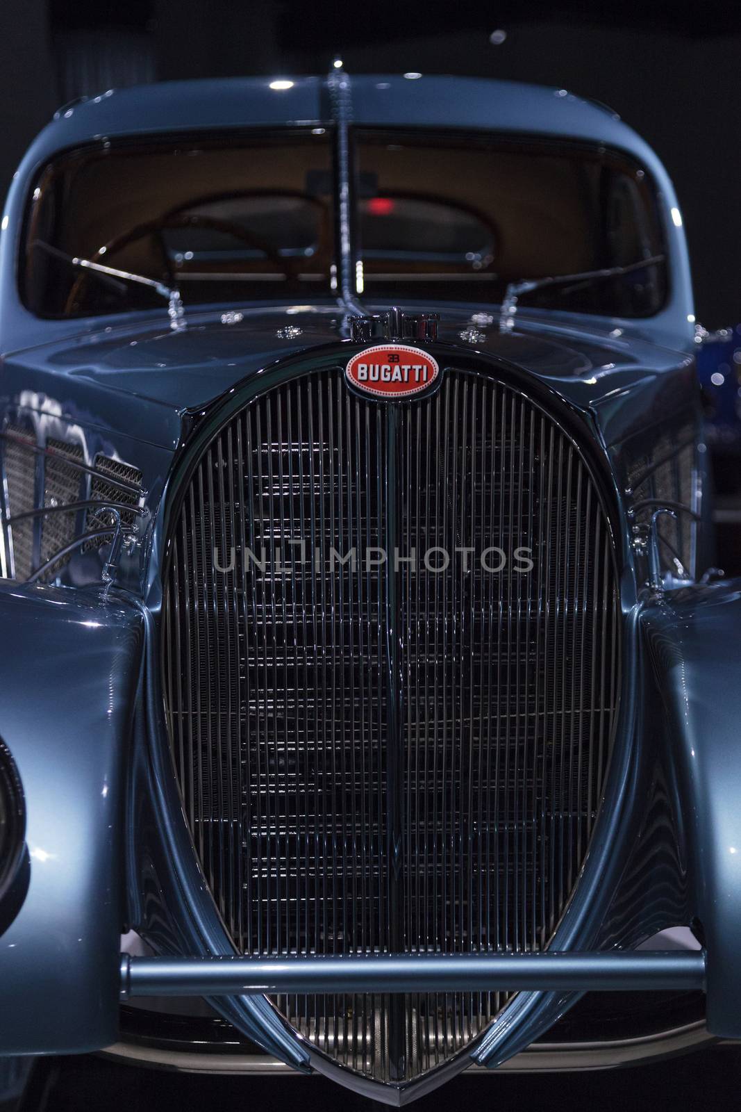 Los Angeles, CA, USA — April 16, 2016: This 1936 Bugatti Type 57SC Atlantic is part of the collection of Atlantic LLC, Rob and Melani Alton, Peter and Merle Mullin, Mullin Automotive Museum and Peter Mullin Automotive Museum Foundation being displayed at the Petersen Automotive Museum in Los Angeles, California, United States. Editorial use.