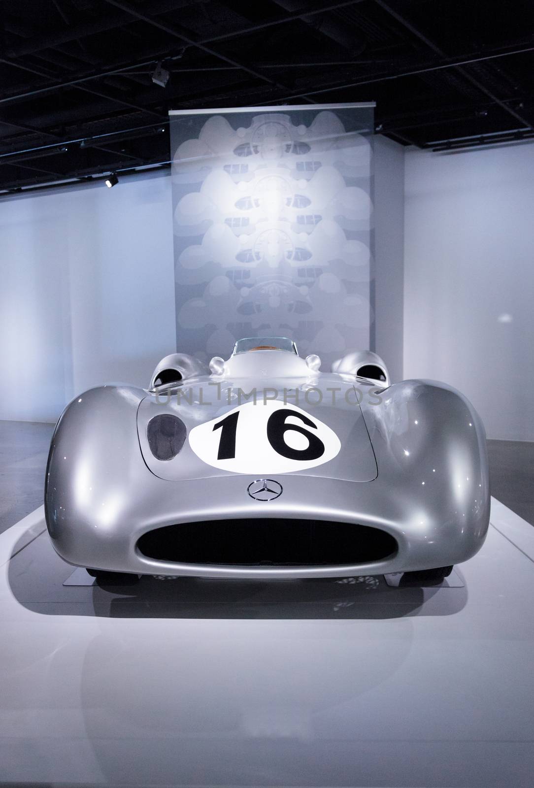 Los Angeles, CA, USA — April 16, 2016: A 1954 Mercedes Benz W196 from the collection of the Indianapolis Motor Speedway Hall of Fame Museum at the Petersen Automotive Museum in Los Angeles, California, United States. Editorial use.