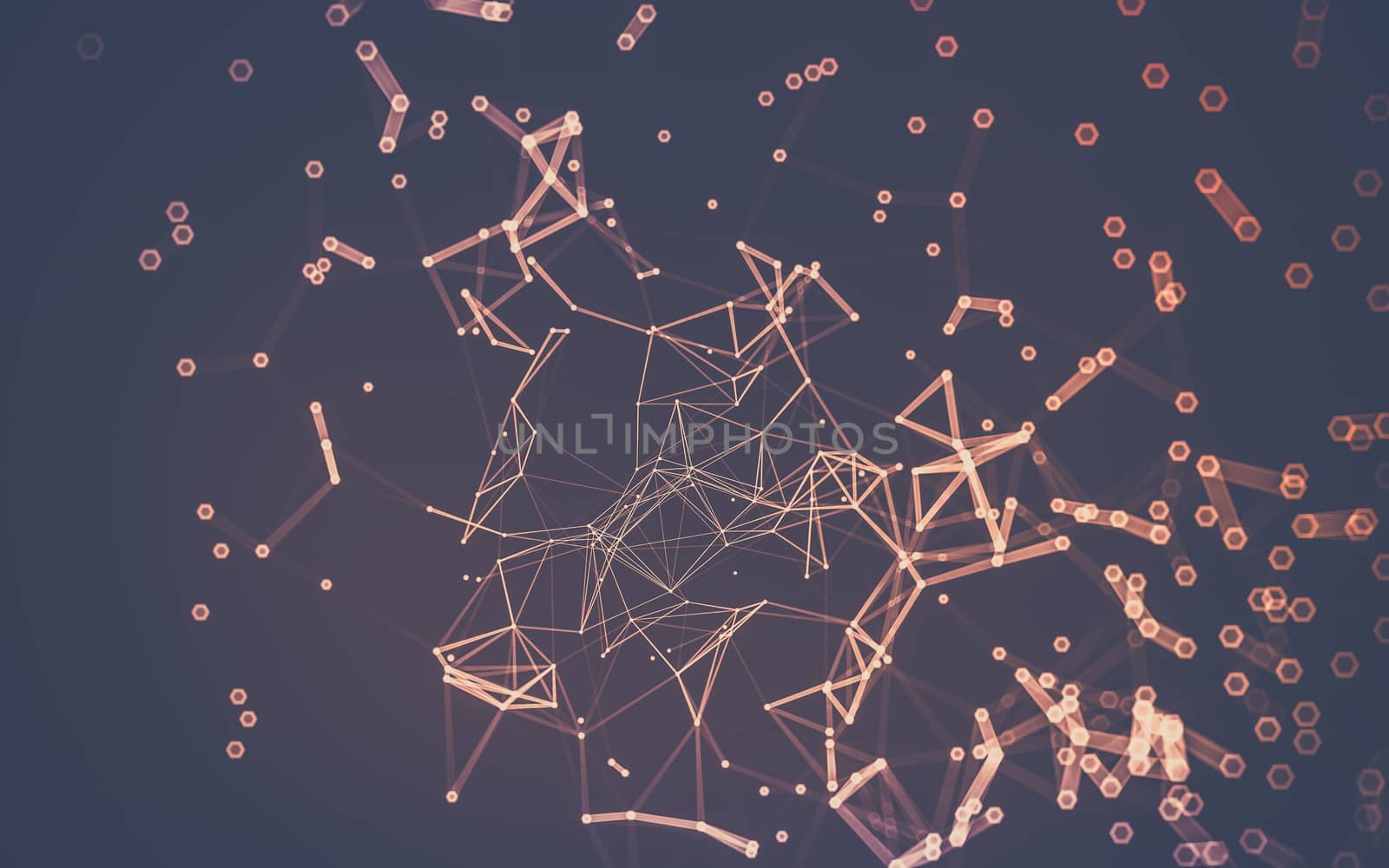 Abstract polygonal space low poly dark background with connecting dots and lines. Connection structure.