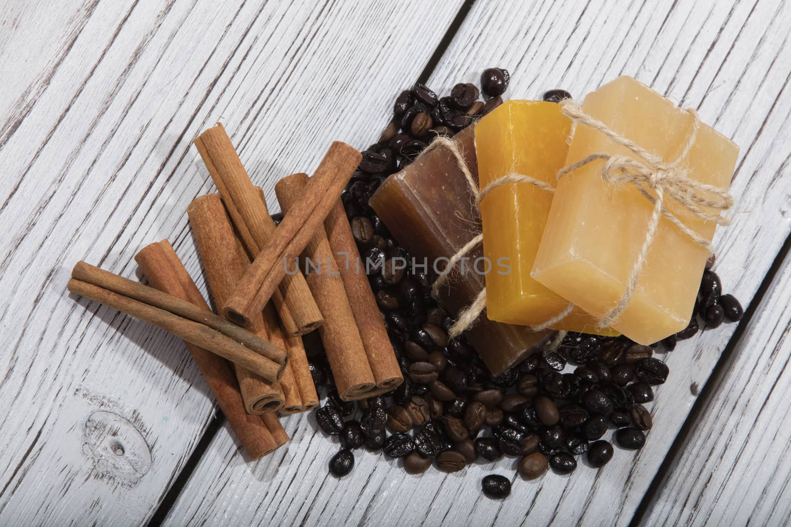 handmade coffee scented soap on wooden background