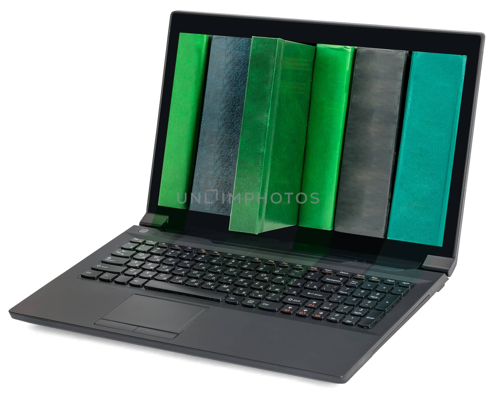 Laptop computer with colored books by cherezoff