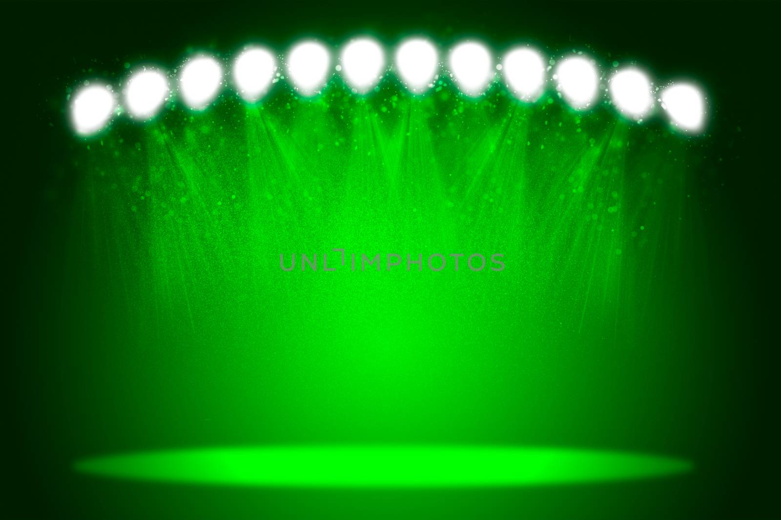 Abstract green light background. Spotlight illumination floor. Exhibition template