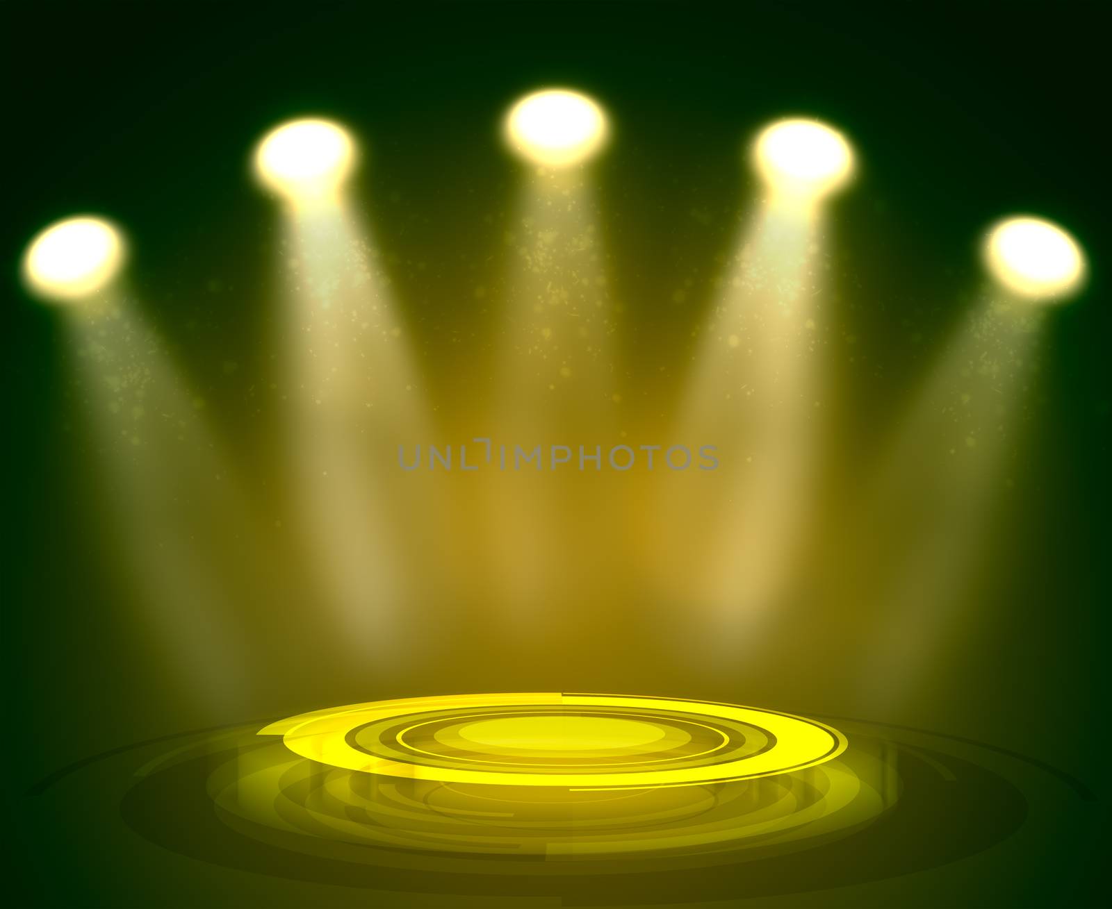 Abstract light yellow background with technology podium and spotlights