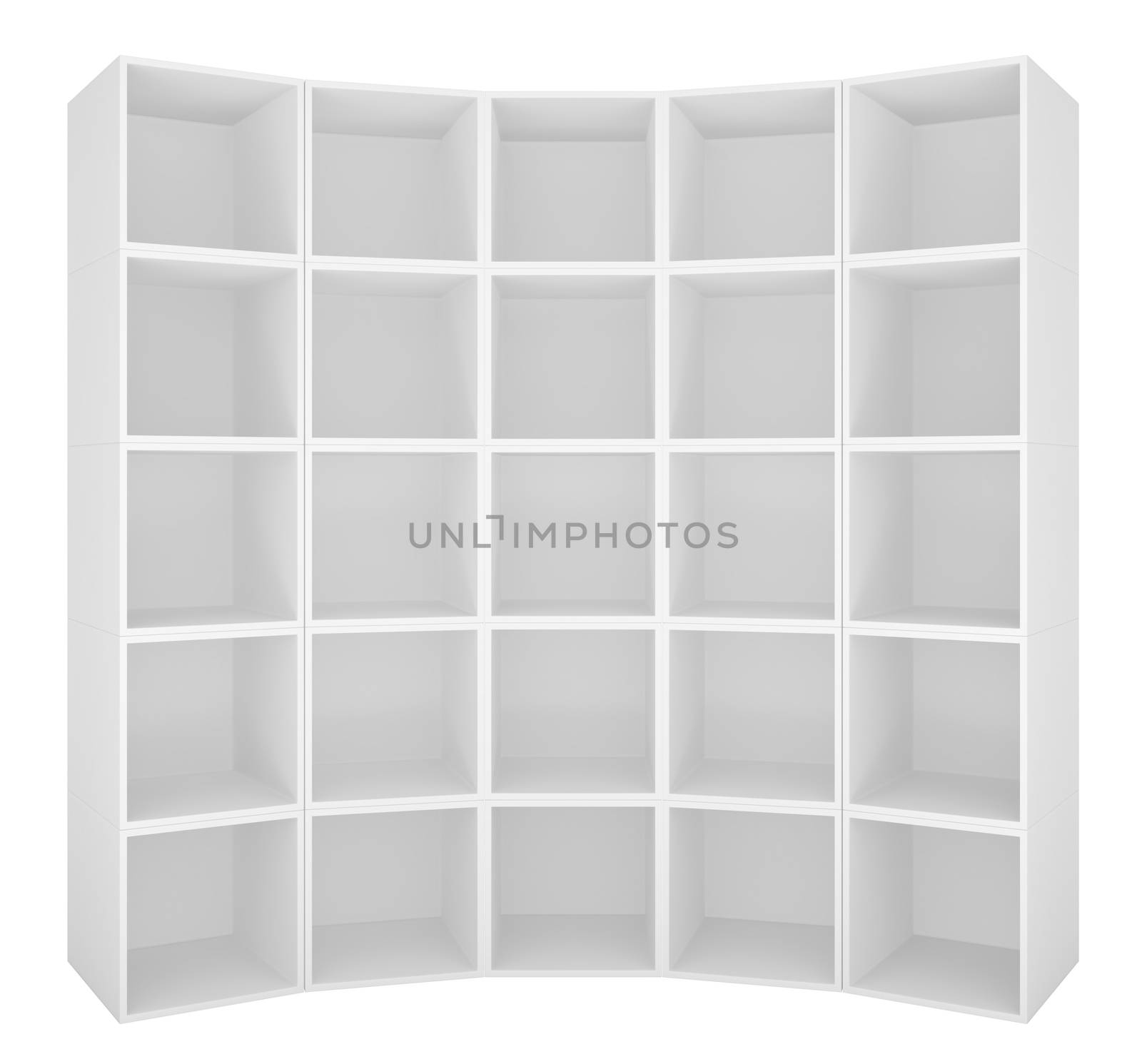 Empty bookshelf on white background by cherezoff