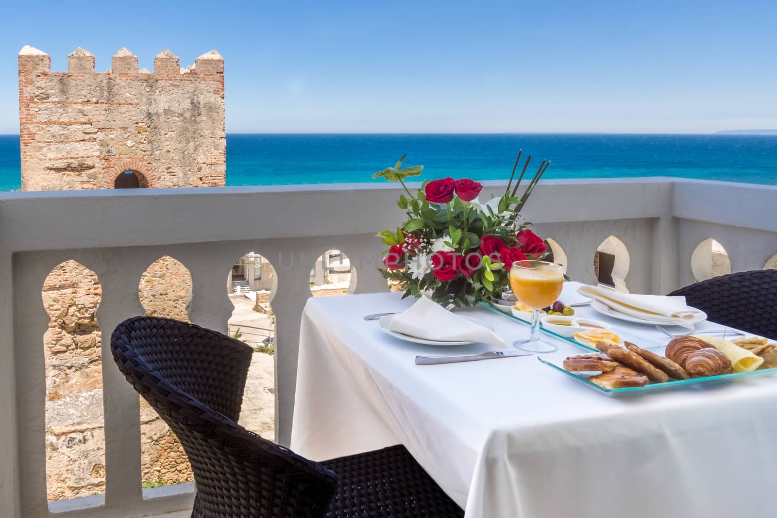Breakfast on terrace with view on sea