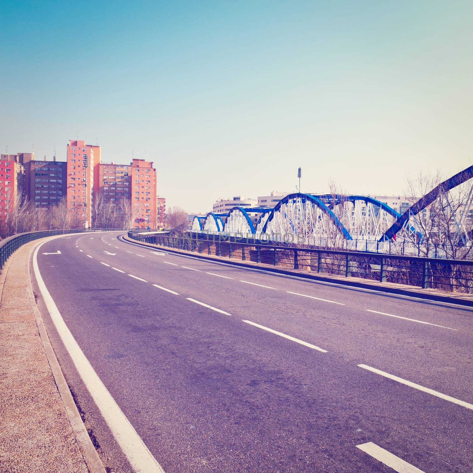 Metal Bridge over the River Ebro in Zaragoza, Instagram Effect