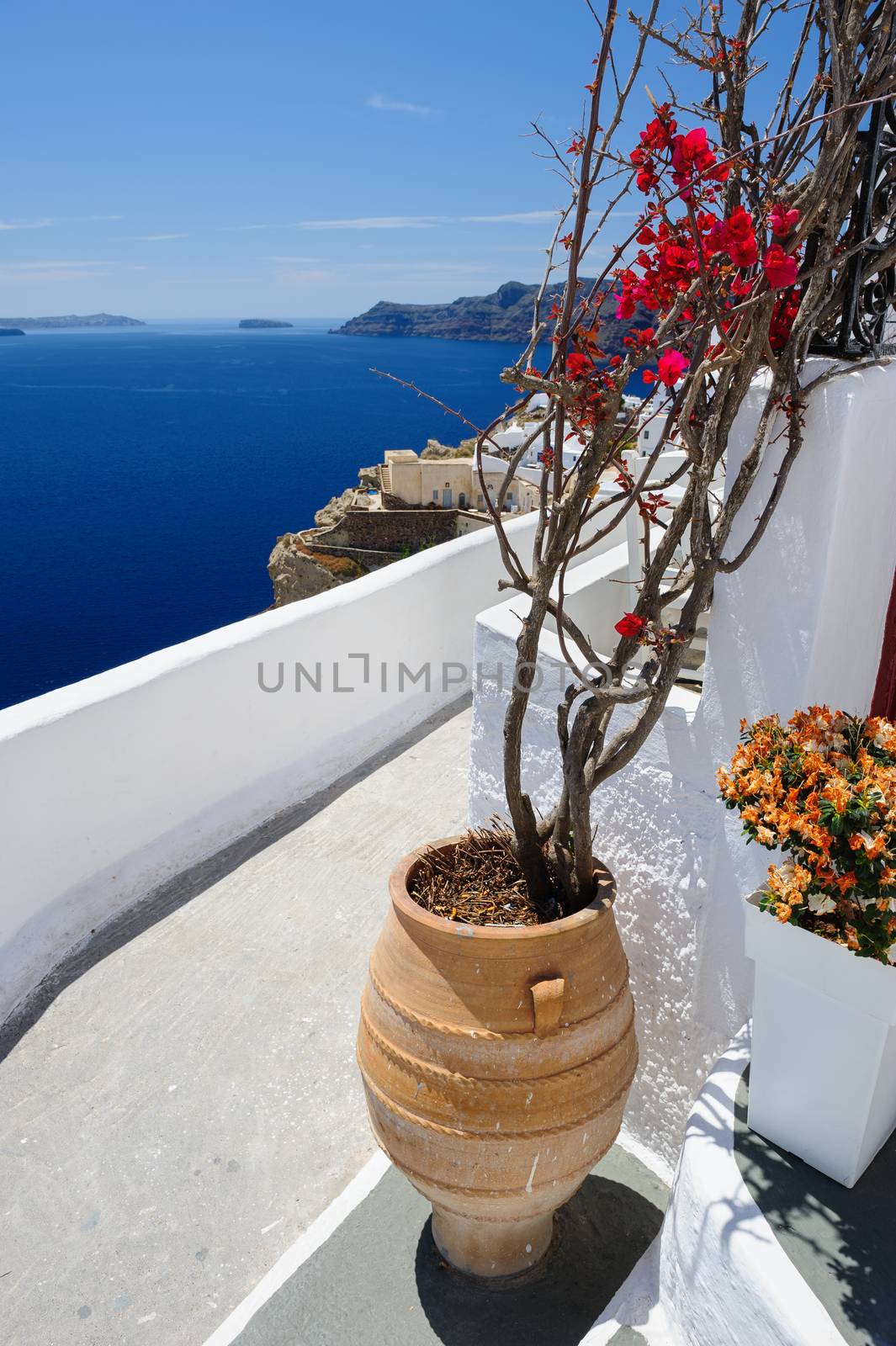 Luxury decks and patios of Oia, Santorini, Greece