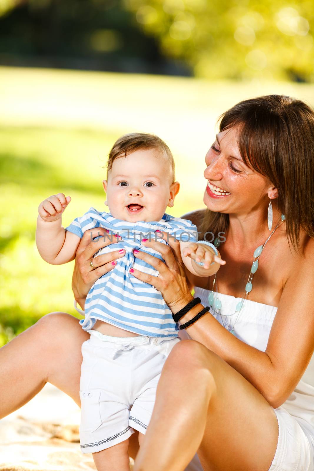 Mother and son in beautiful nature environment