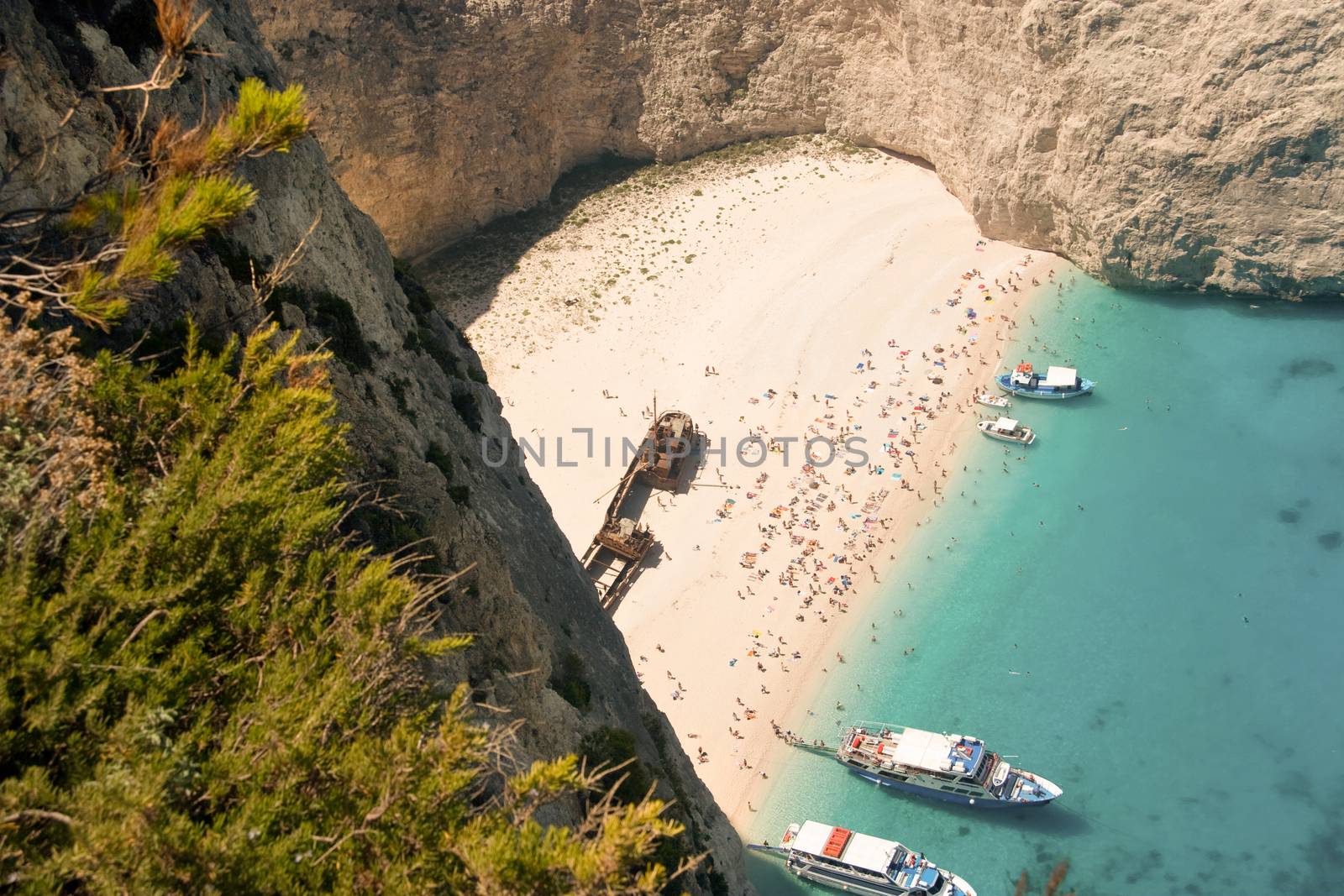 Top view of the Navagio beach with people