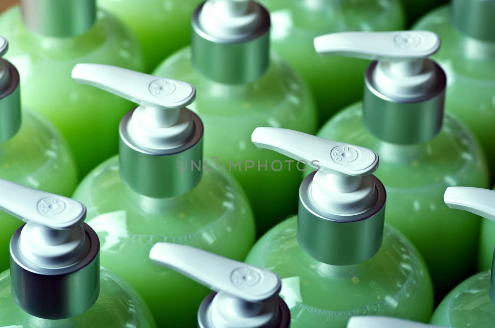 Composition with plastic bottles of body care and beauty products