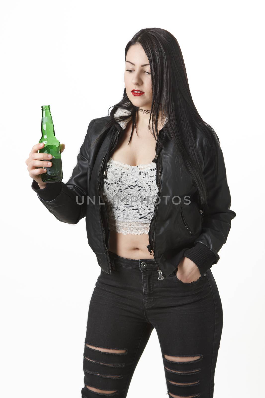 twenty something hot girl holding a beer