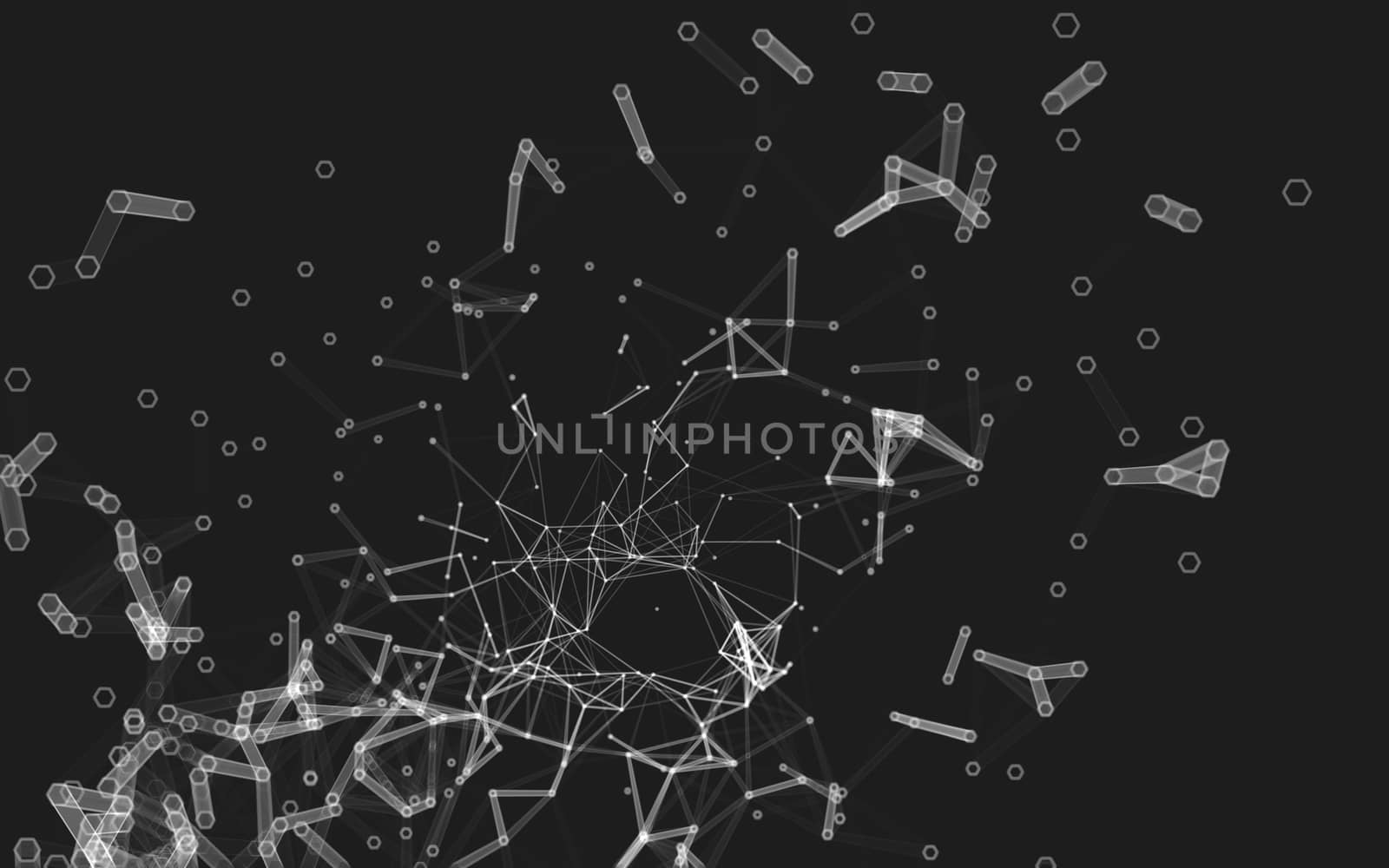 Abstract polygonal space low poly dark background with connecting dots and lines. Connection structure. 3d rendering