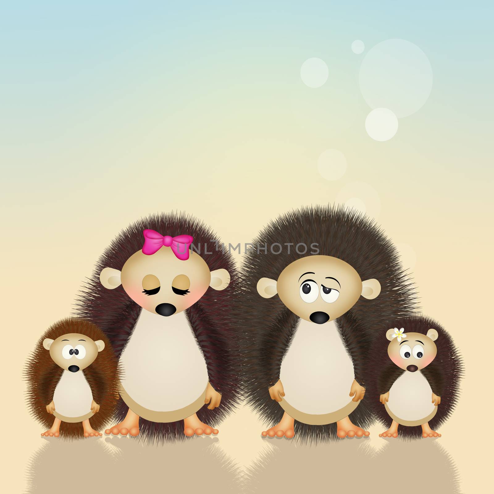 illustration of hedgehogs family