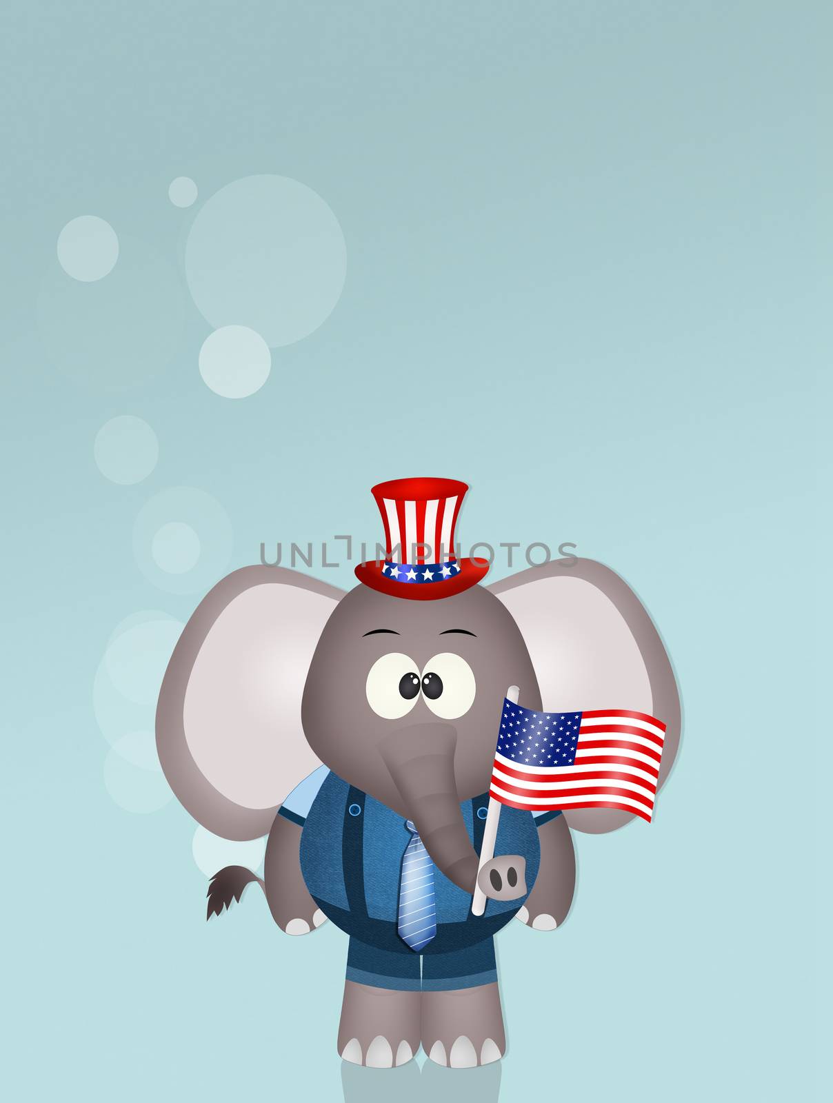 illustration of elephant with American flag for July 4th